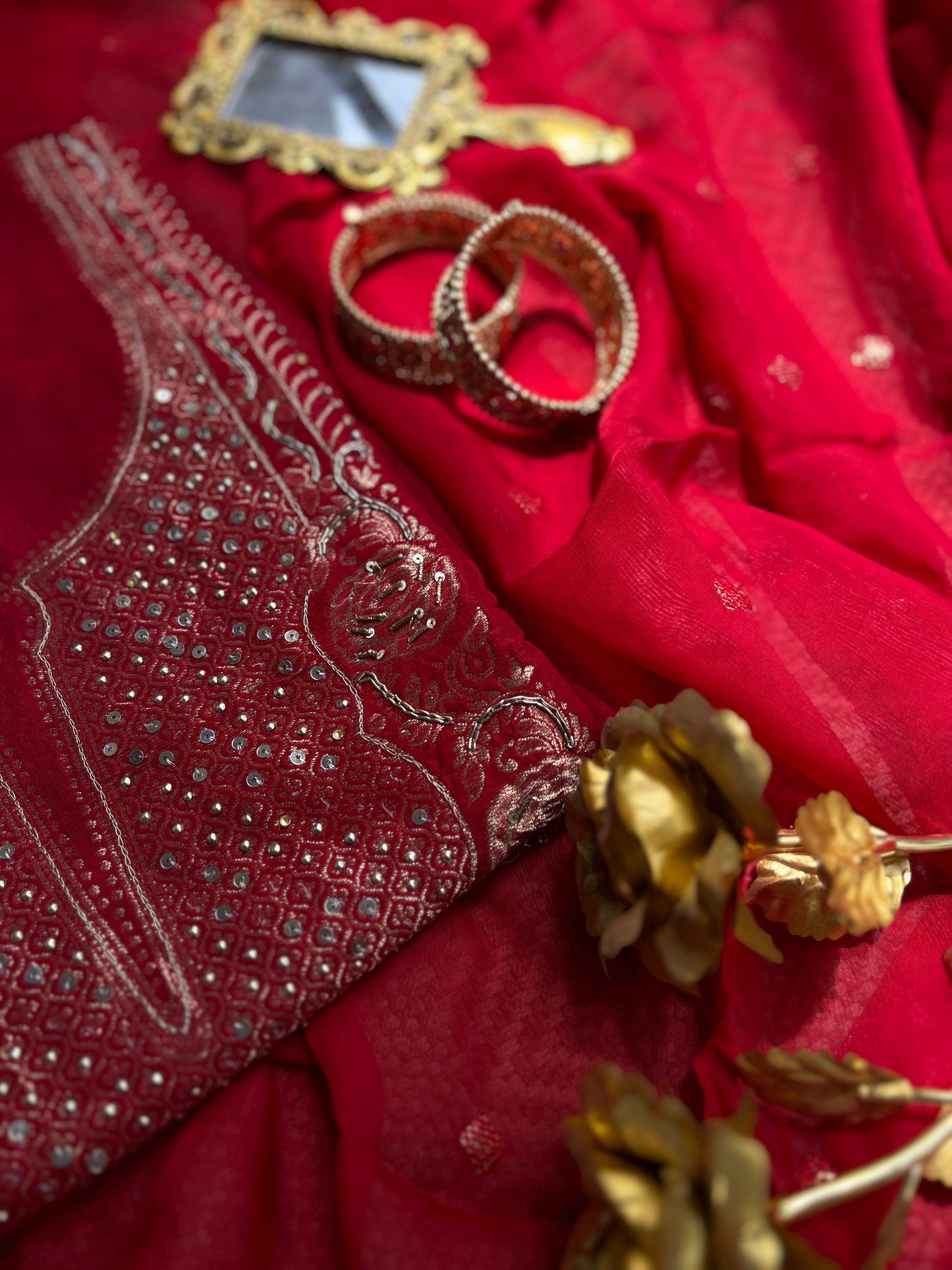 Timeless Red Khadi Silk with Banarasi Weaving Elegance