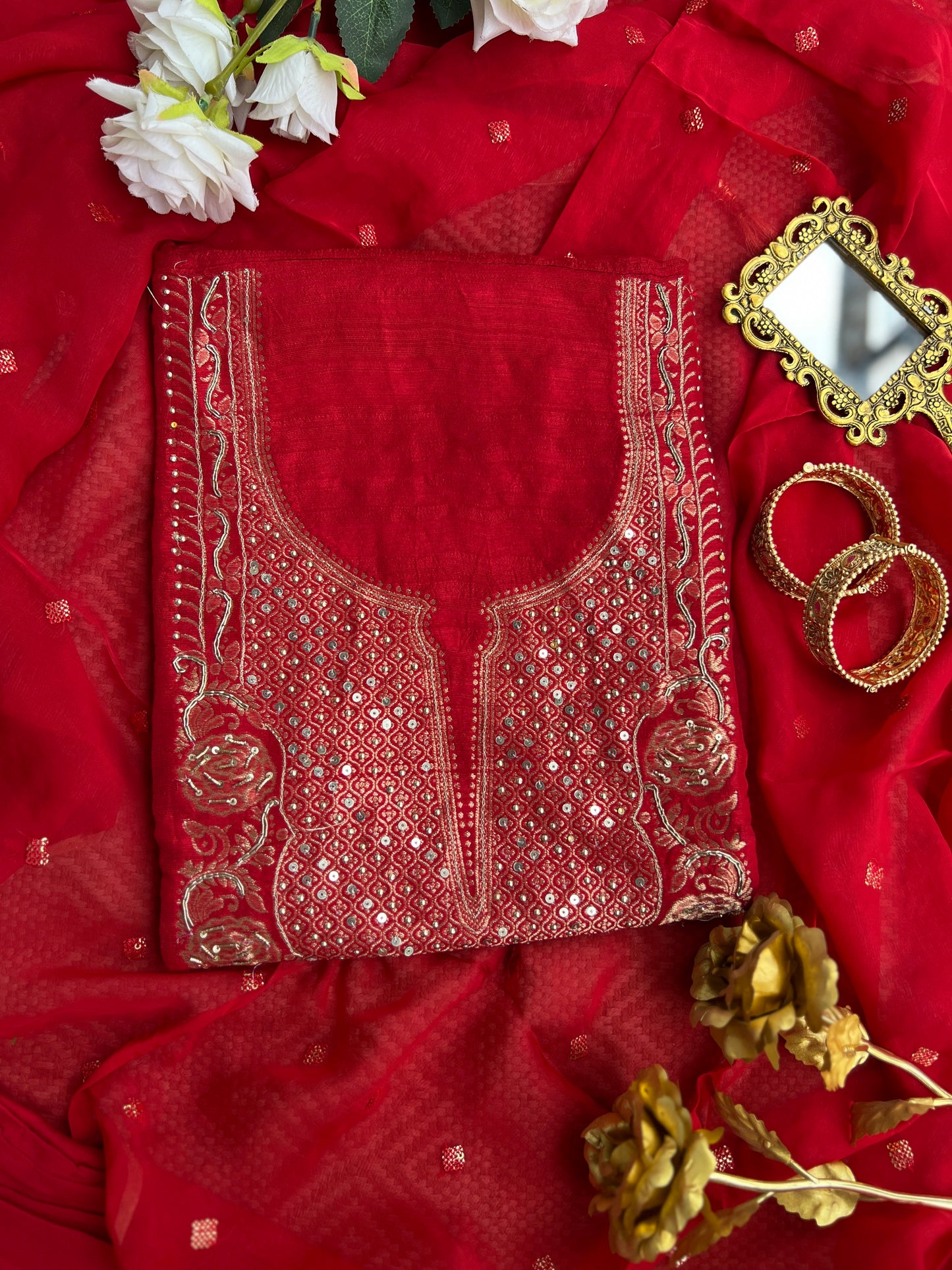 Timeless Red Khadi Silk with Banarasi Weaving Elegance