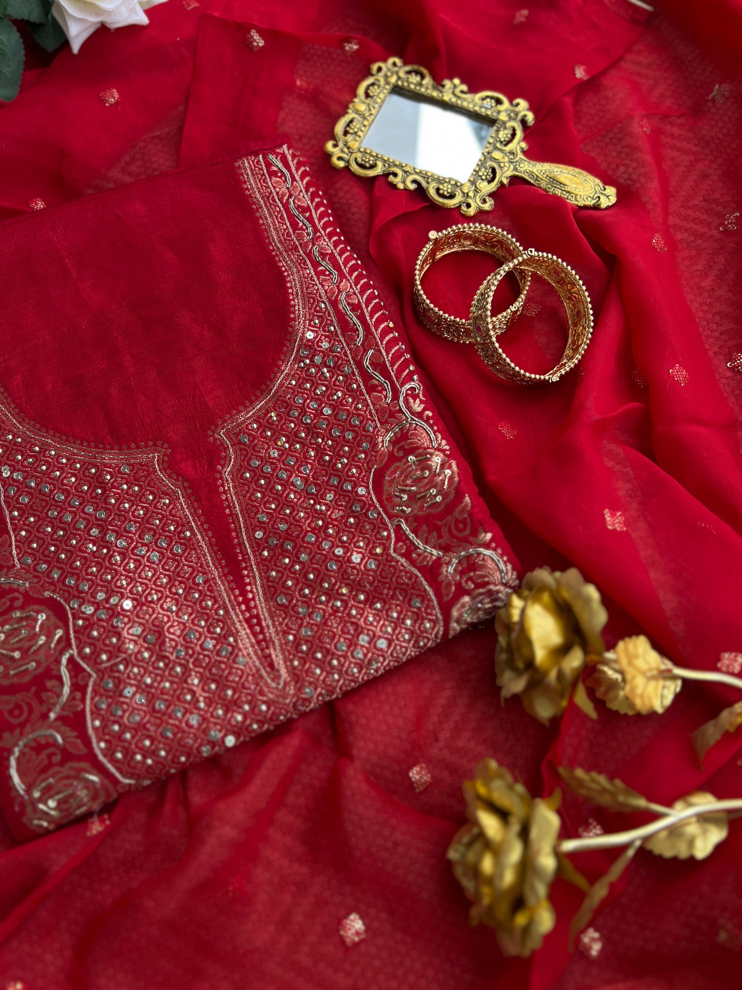 Timeless Red Khadi Silk with Banarasi Weaving Elegance