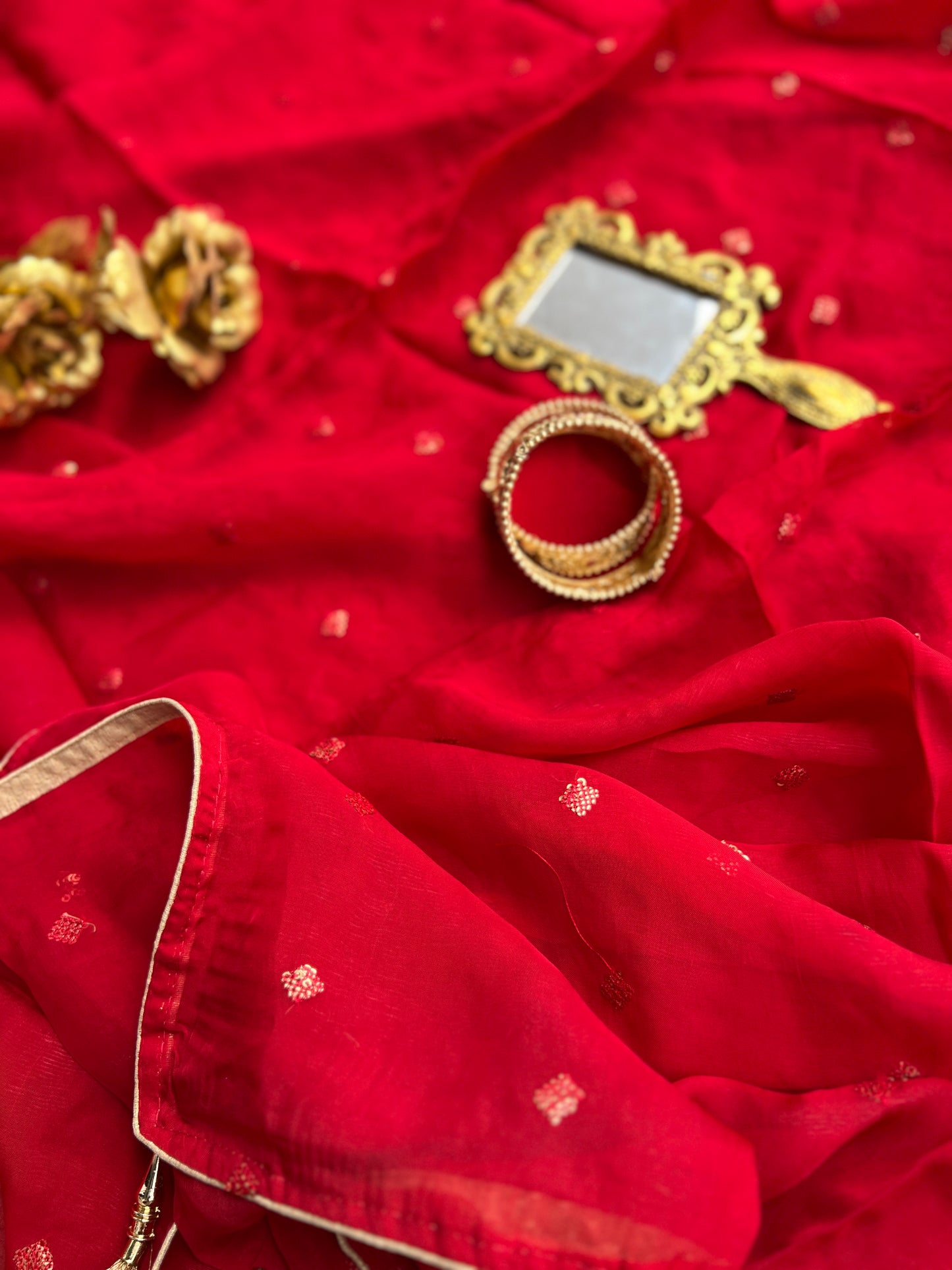 Timeless Red Khadi Silk with Banarasi Weaving Elegance