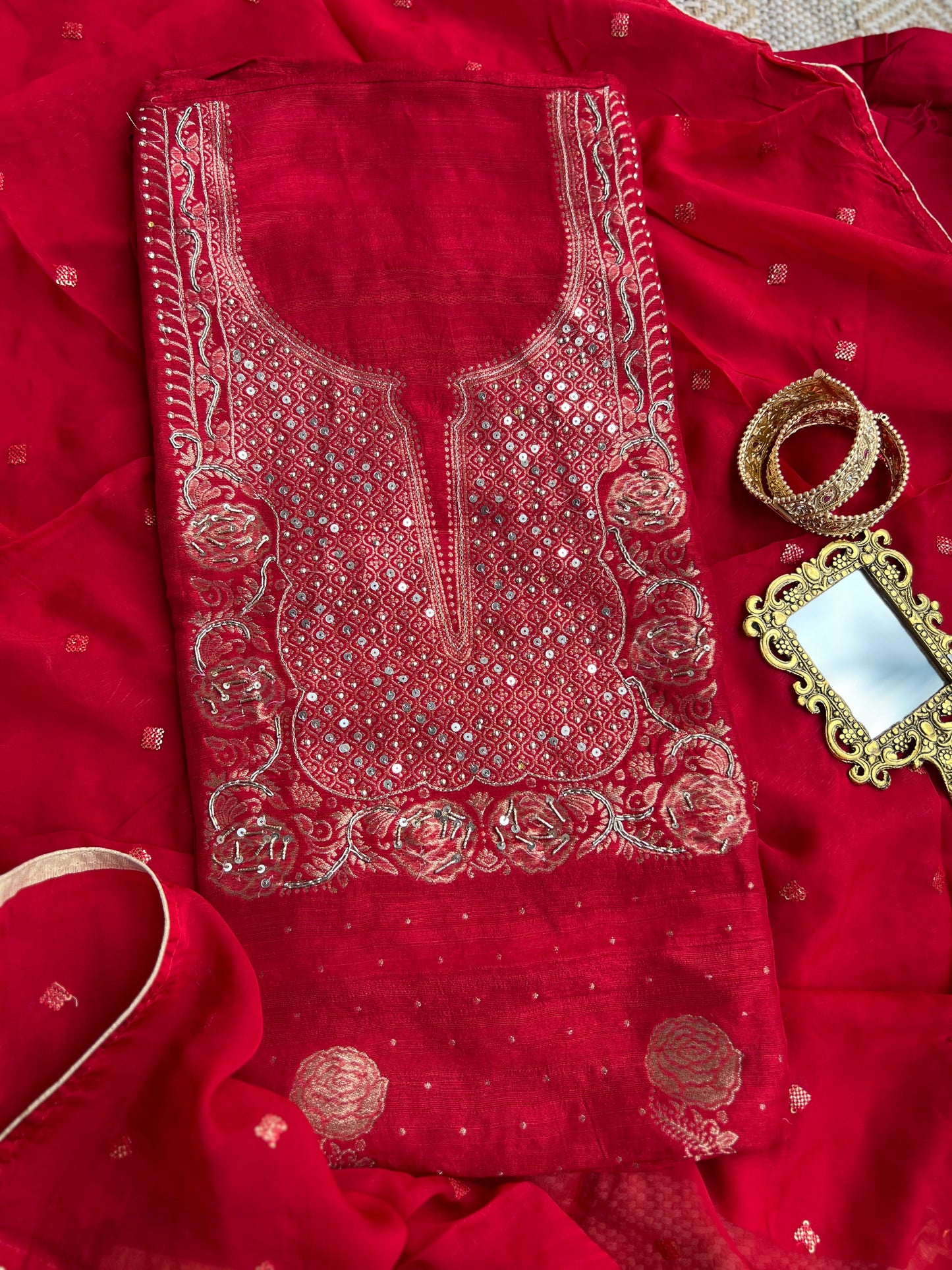 Timeless Red Khadi Silk with Banarasi Weaving Elegance