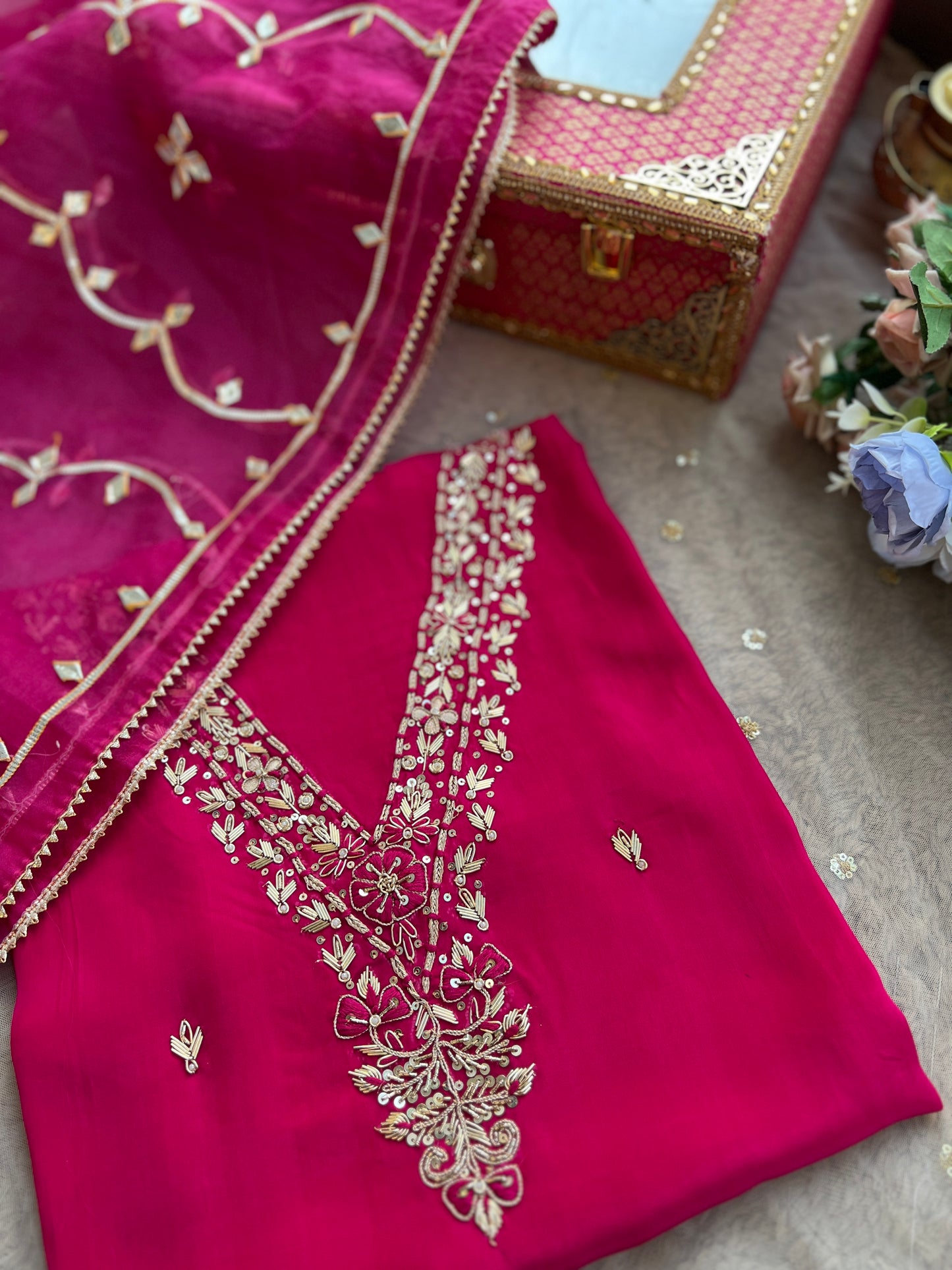 Royal Rani Pink Ensemble with Handwork & Gota Jaal Detailing