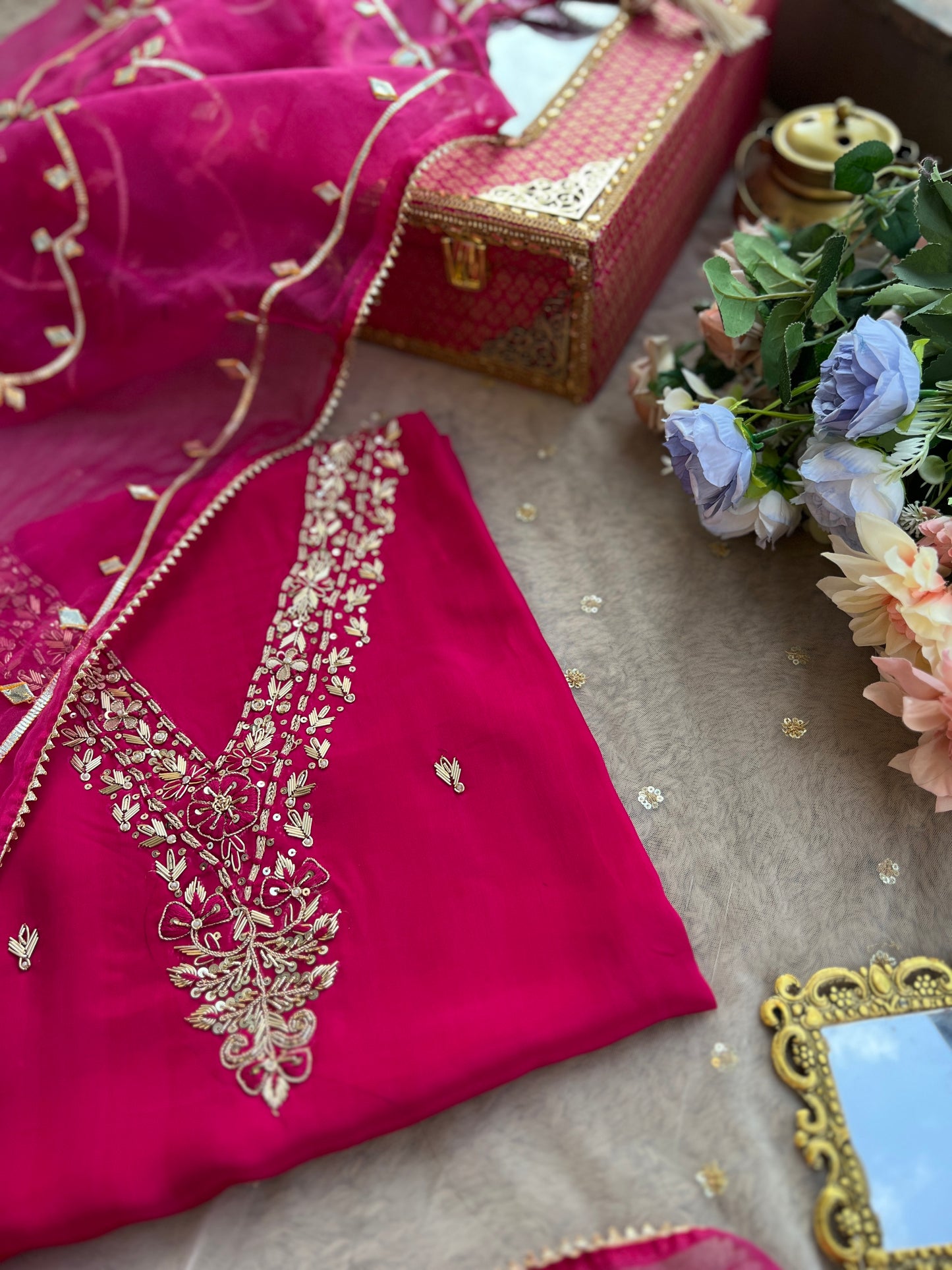 Royal Rani Pink Ensemble with Handwork & Gota Jaal Detailing