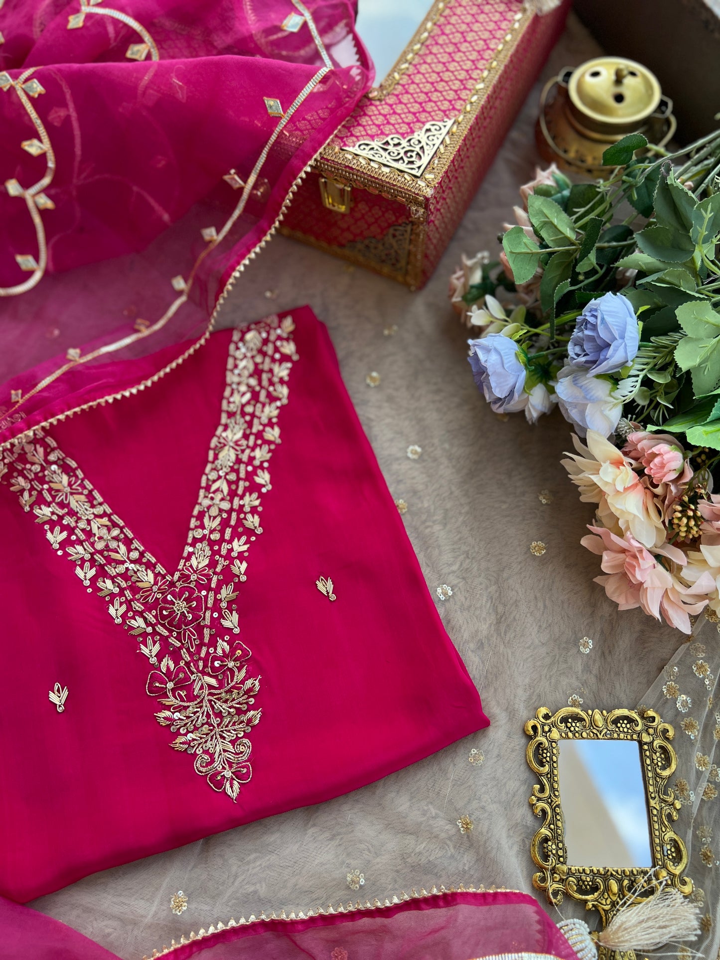 Royal Rani Pink Ensemble with Handwork & Gota Jaal Detailing