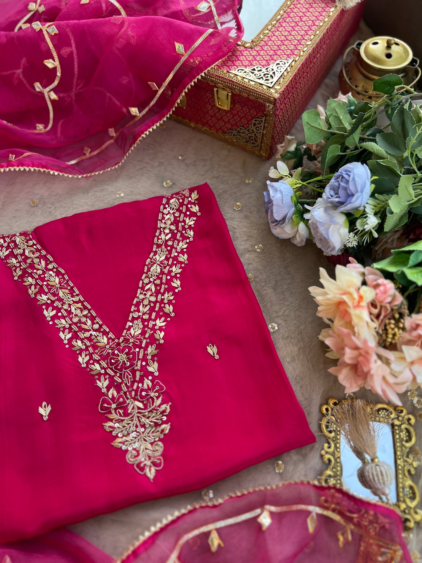 Royal Rani Pink Ensemble with Handwork & Gota Jaal Detailing
