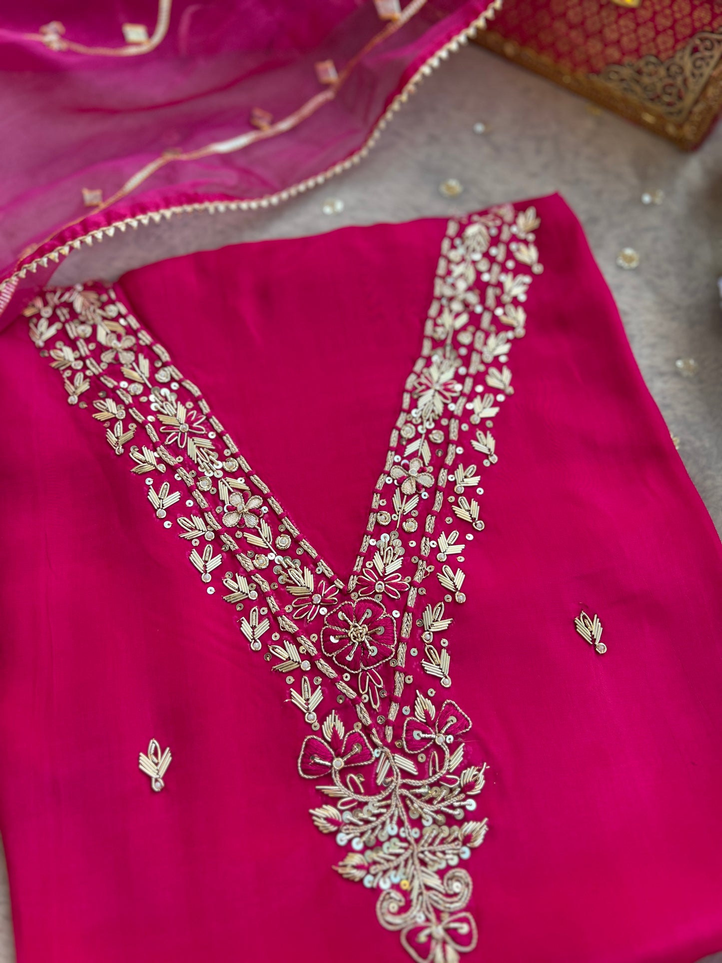 Royal Rani Pink Ensemble with Handwork & Gota Jaal Detailing