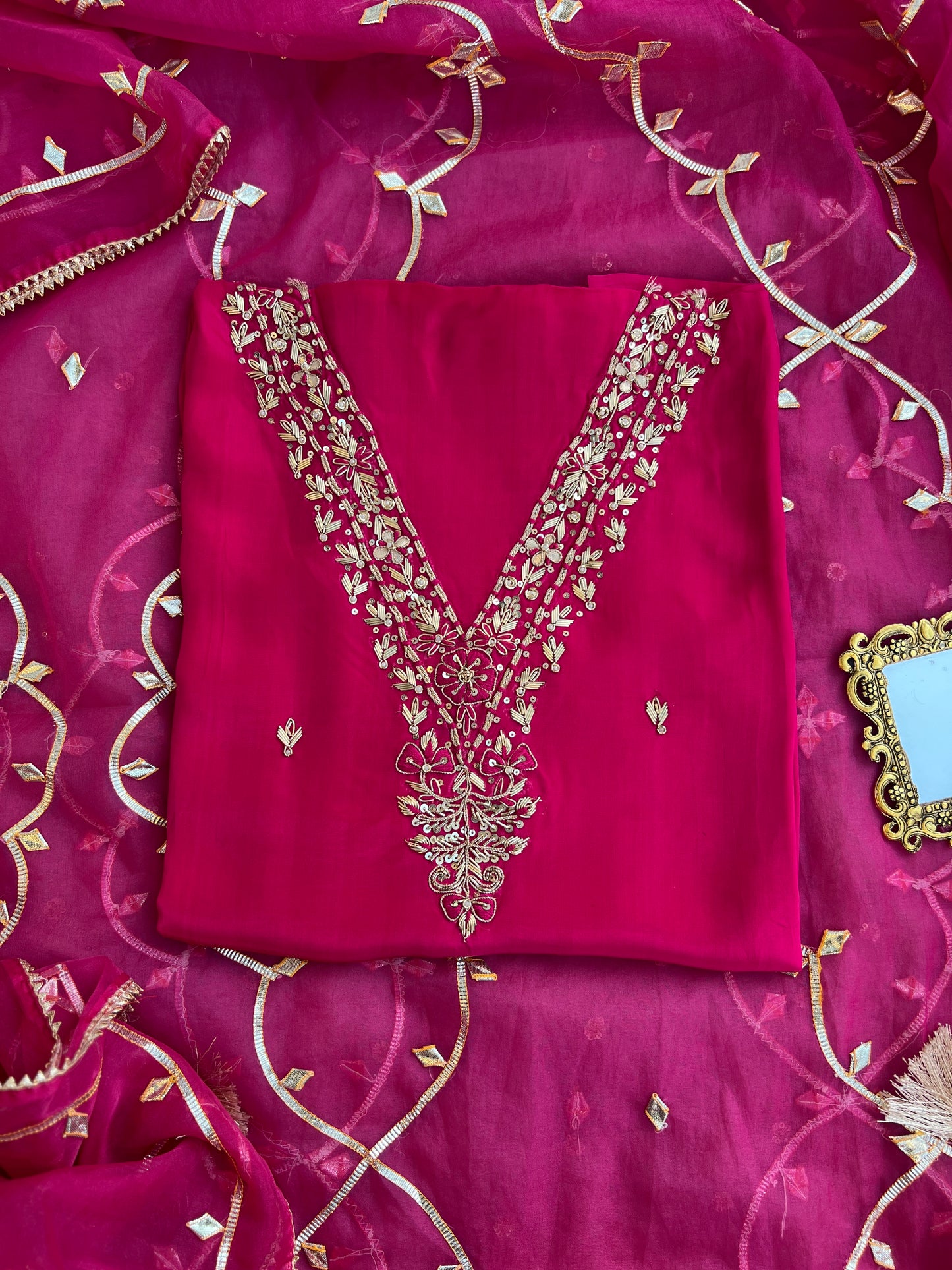 Royal Rani Pink Ensemble with Handwork & Gota Jaal Detailing