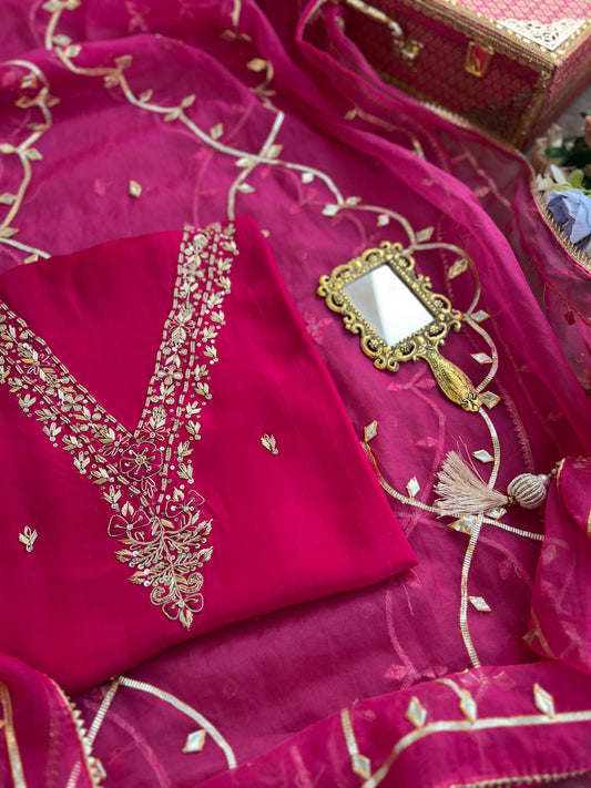 Royal Rani Pink Ensemble with Handwork & Gota Jaal Detailing