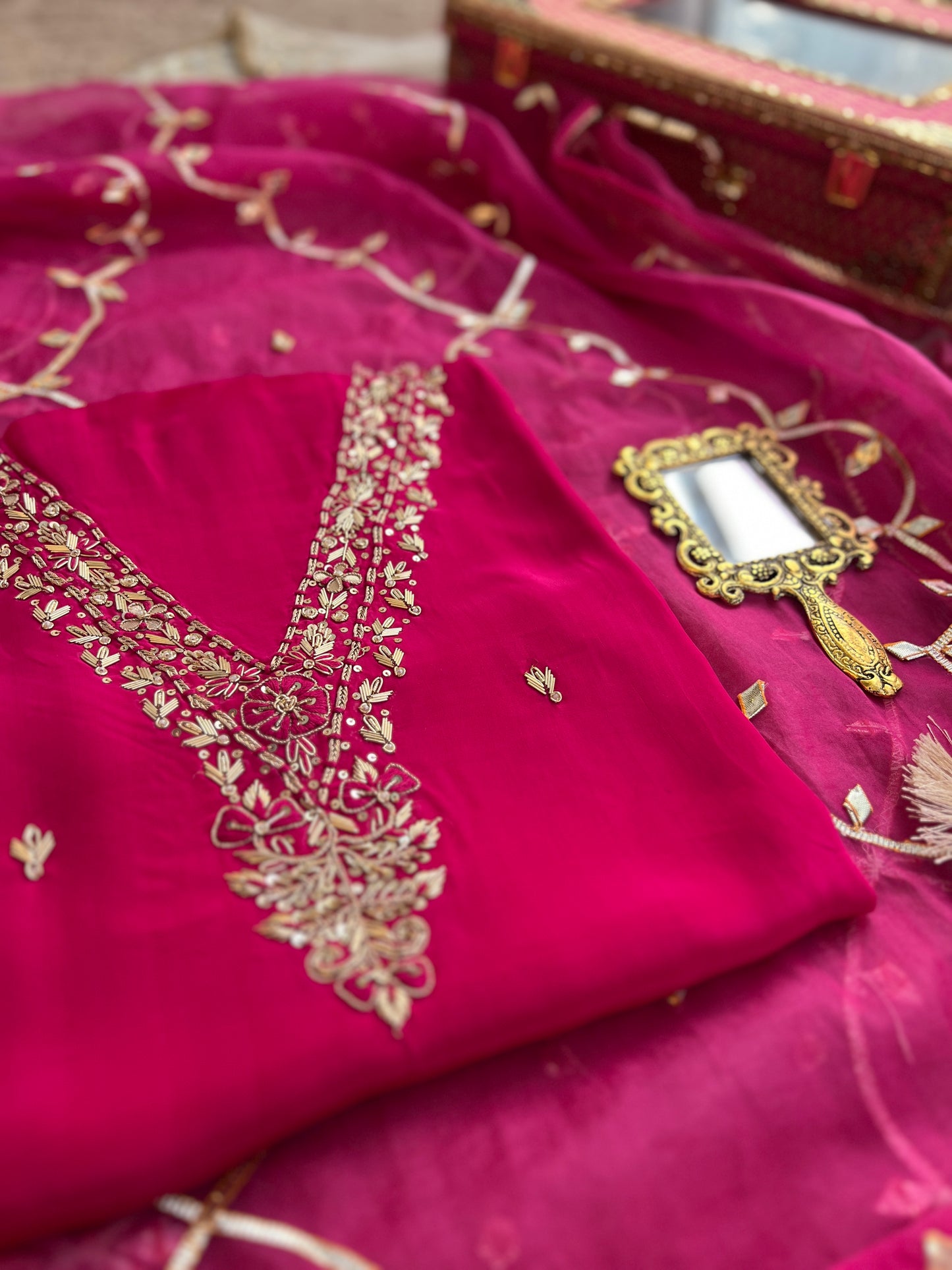 Royal Rani Pink Ensemble with Handwork & Gota Jaal Detailing