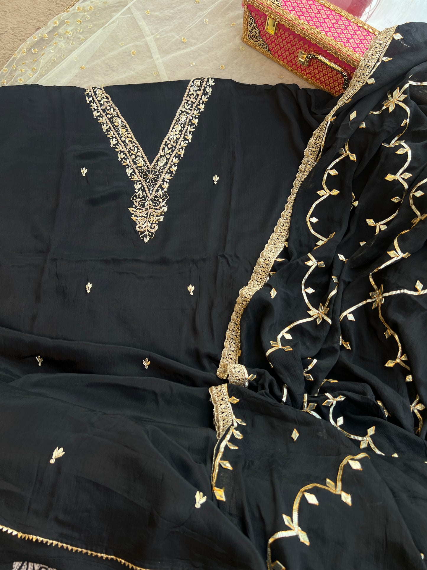Black Chinnon Handwork & Gota Jaal Dupatta
