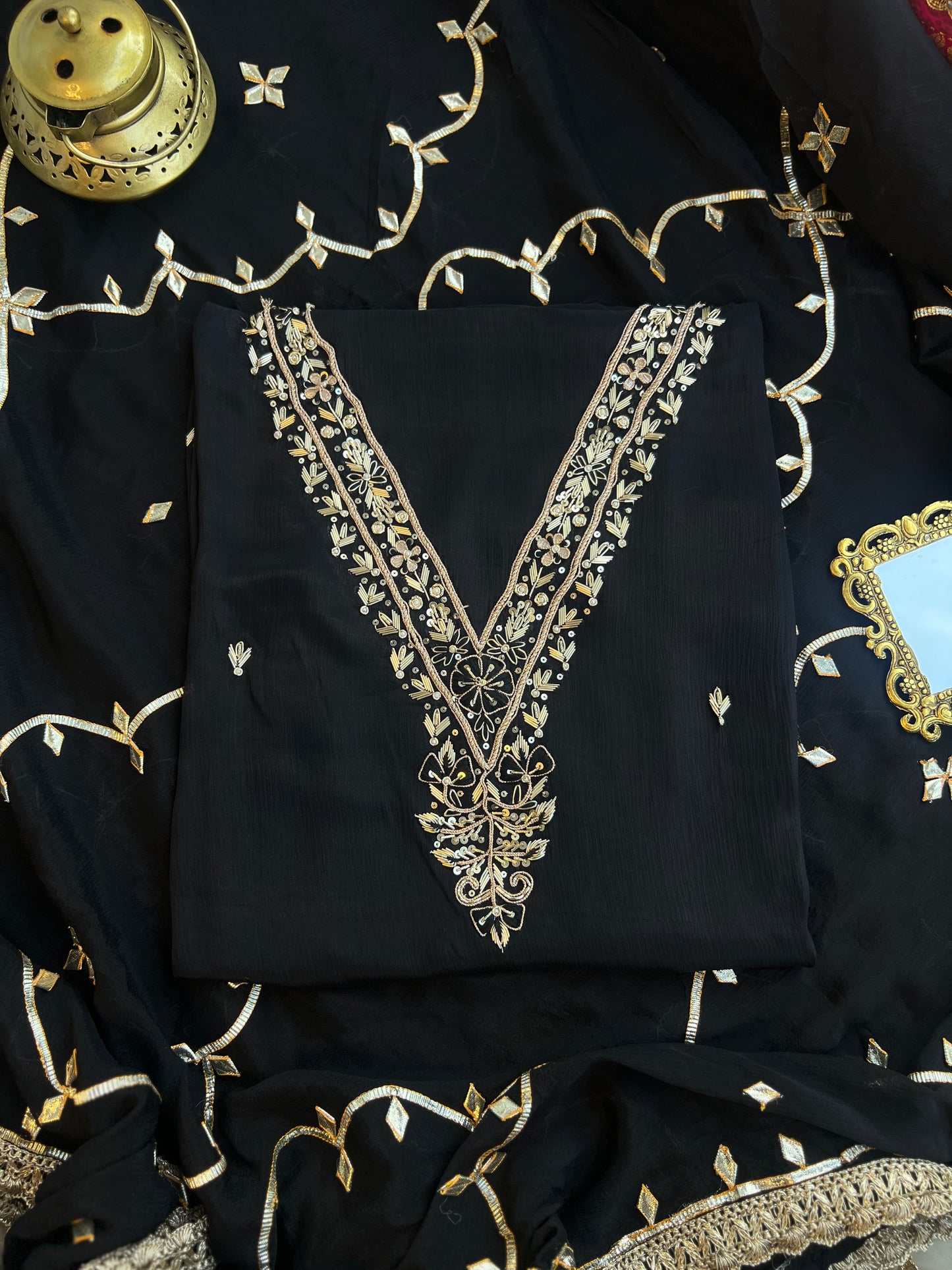 Black Chinnon Handwork & Gota Jaal Dupatta