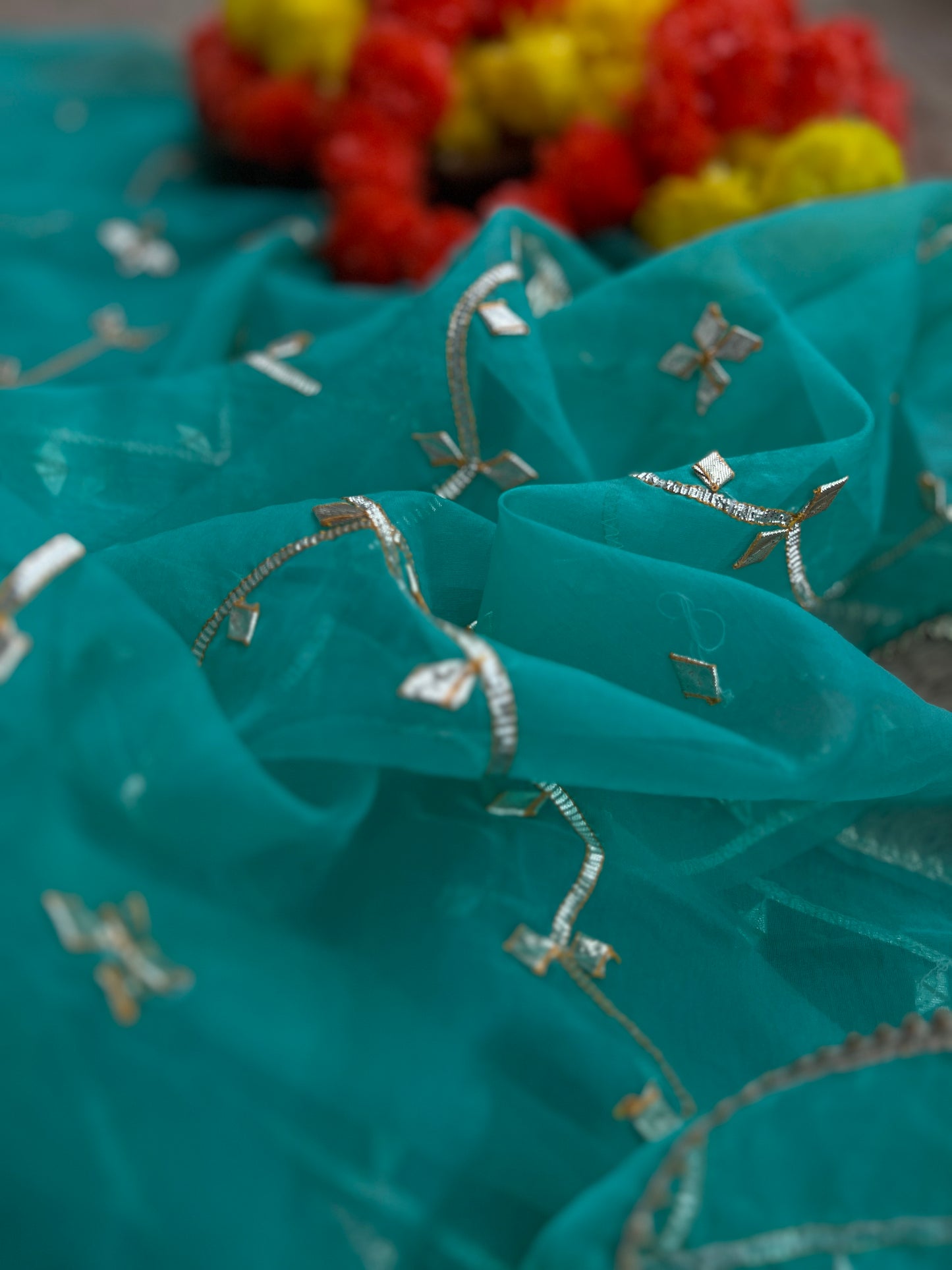 Regal Sea Green Suit in Russian Silk with Hand Embroidery & Gota Jaal Du