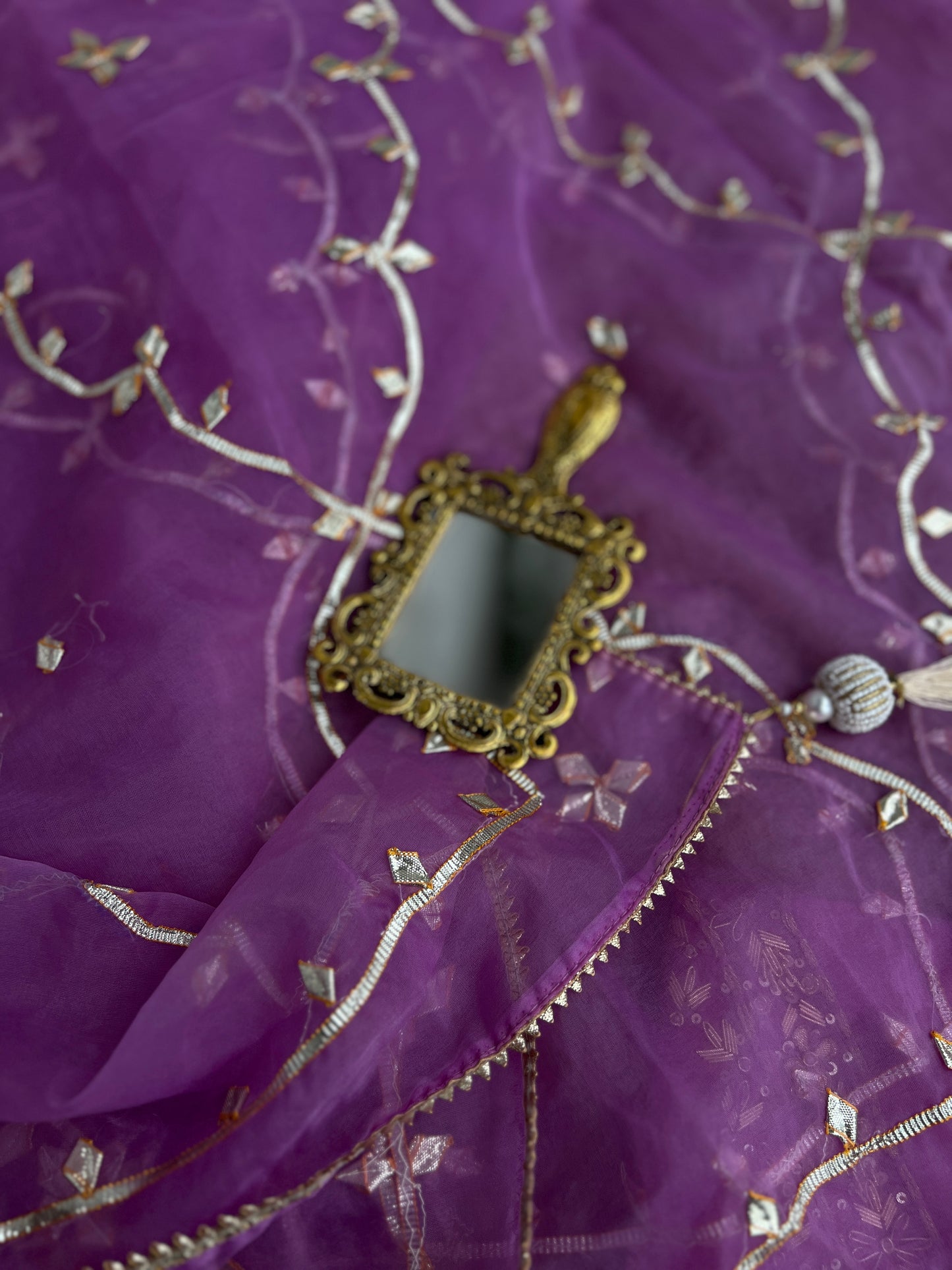 Royal Plum Russian Silk Suit with Handwork & Gota Jaal Dupatta
