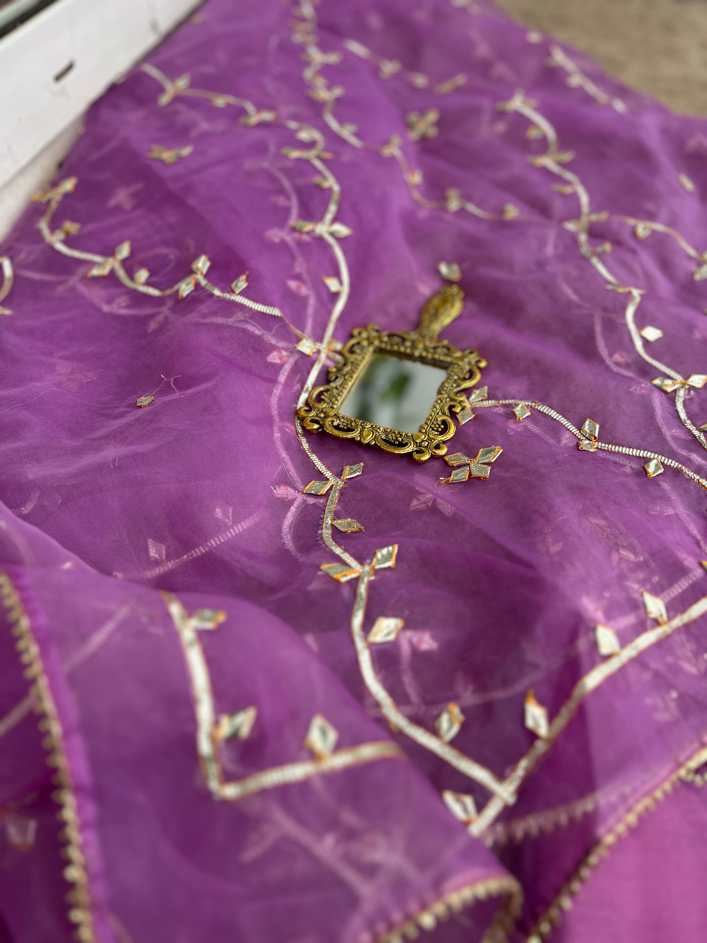 Royal Plum Russian Silk Suit with Handwork & Gota Jaal Dupatta