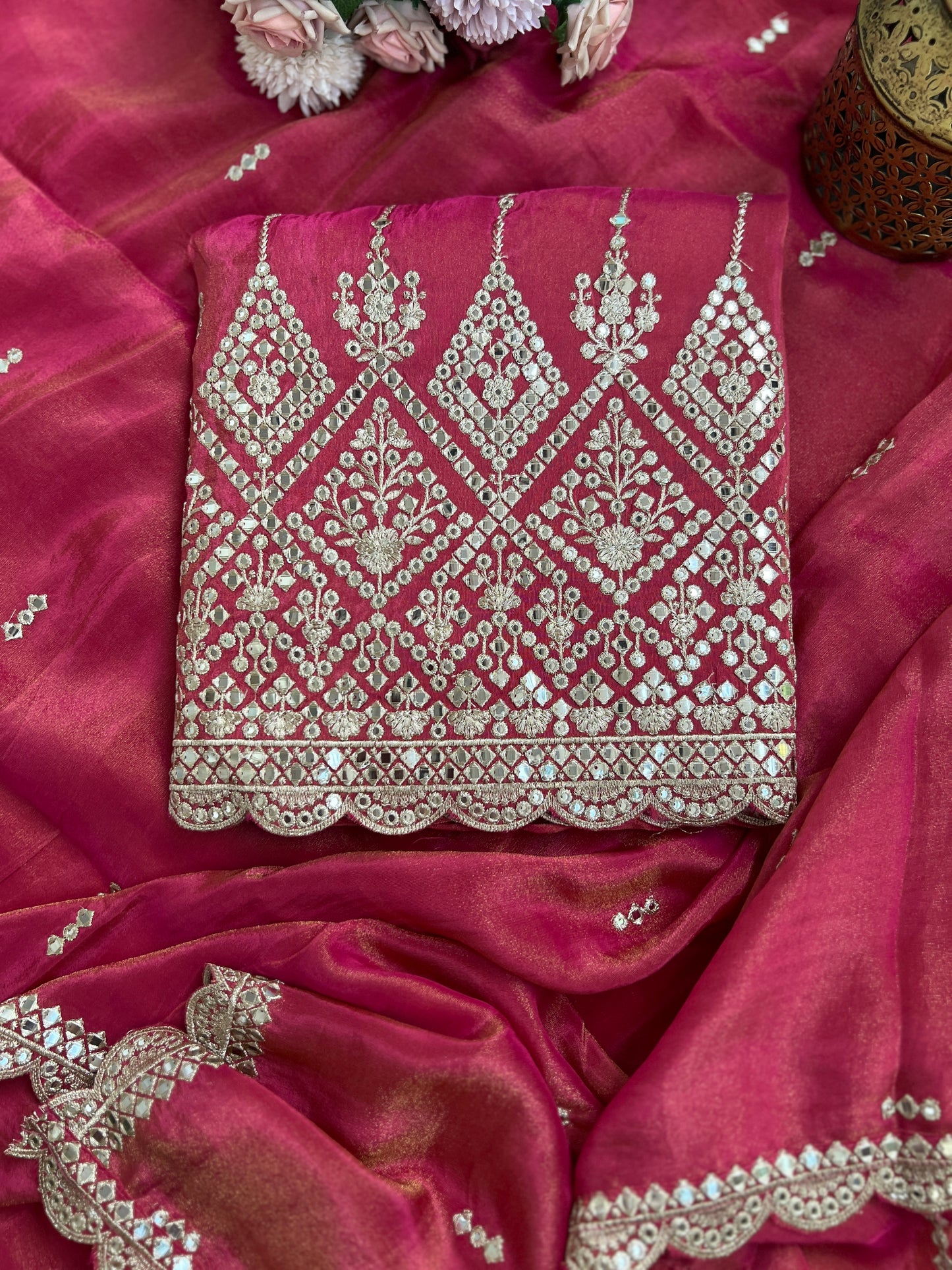 Elegant Mirror Embroidered Silk Ensembles
