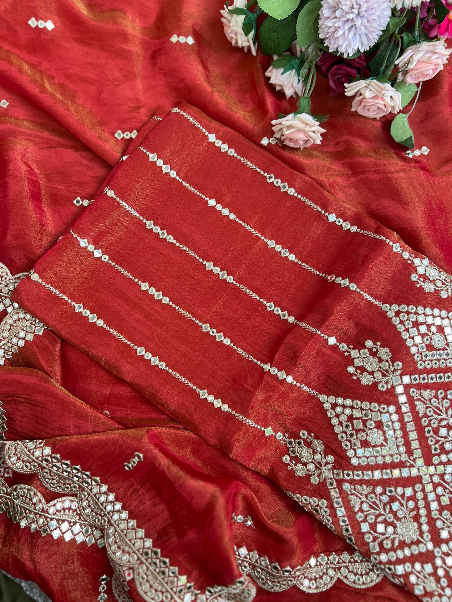 Elegant Mirror Embroidered Silk Ensembles