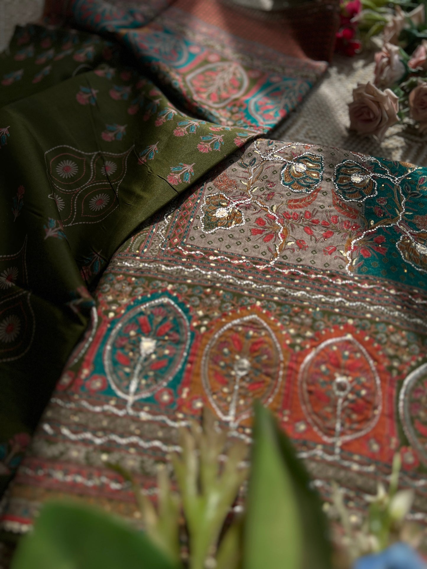 Green Gota-Embellishment Modal Maslin