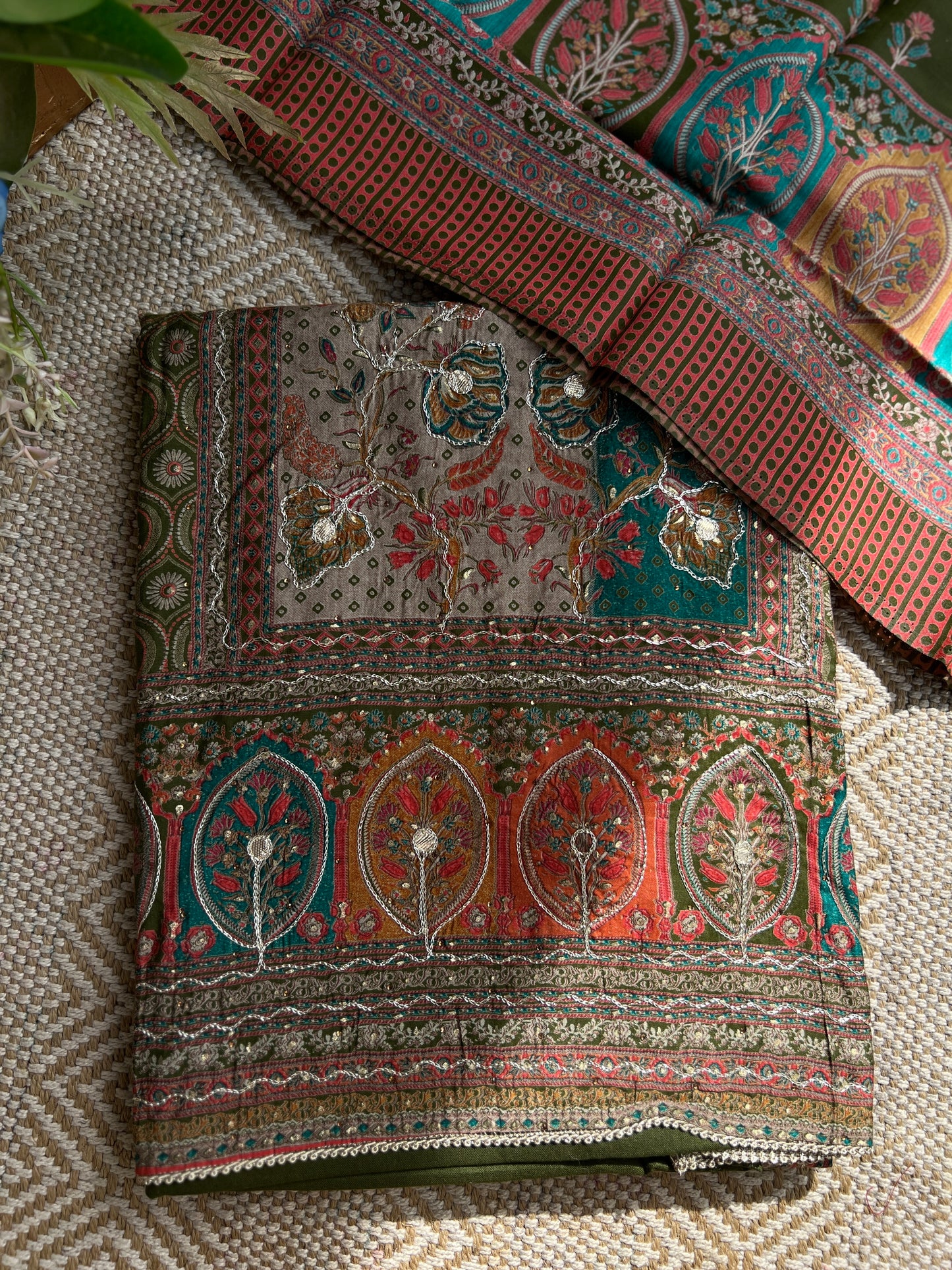 Green Gota-Embellishment Modal Maslin
