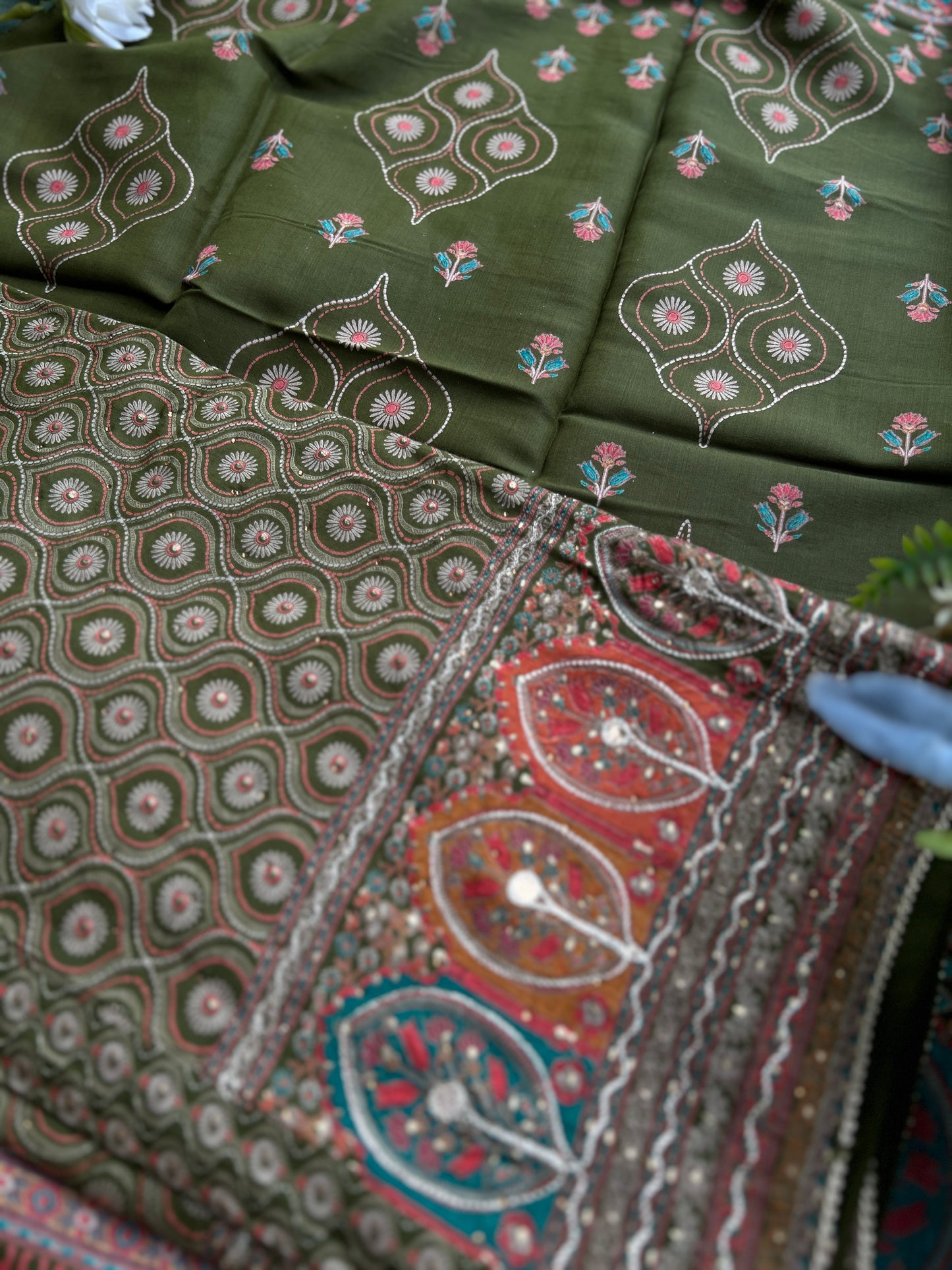 Green Gota-Embellishment Modal Maslin