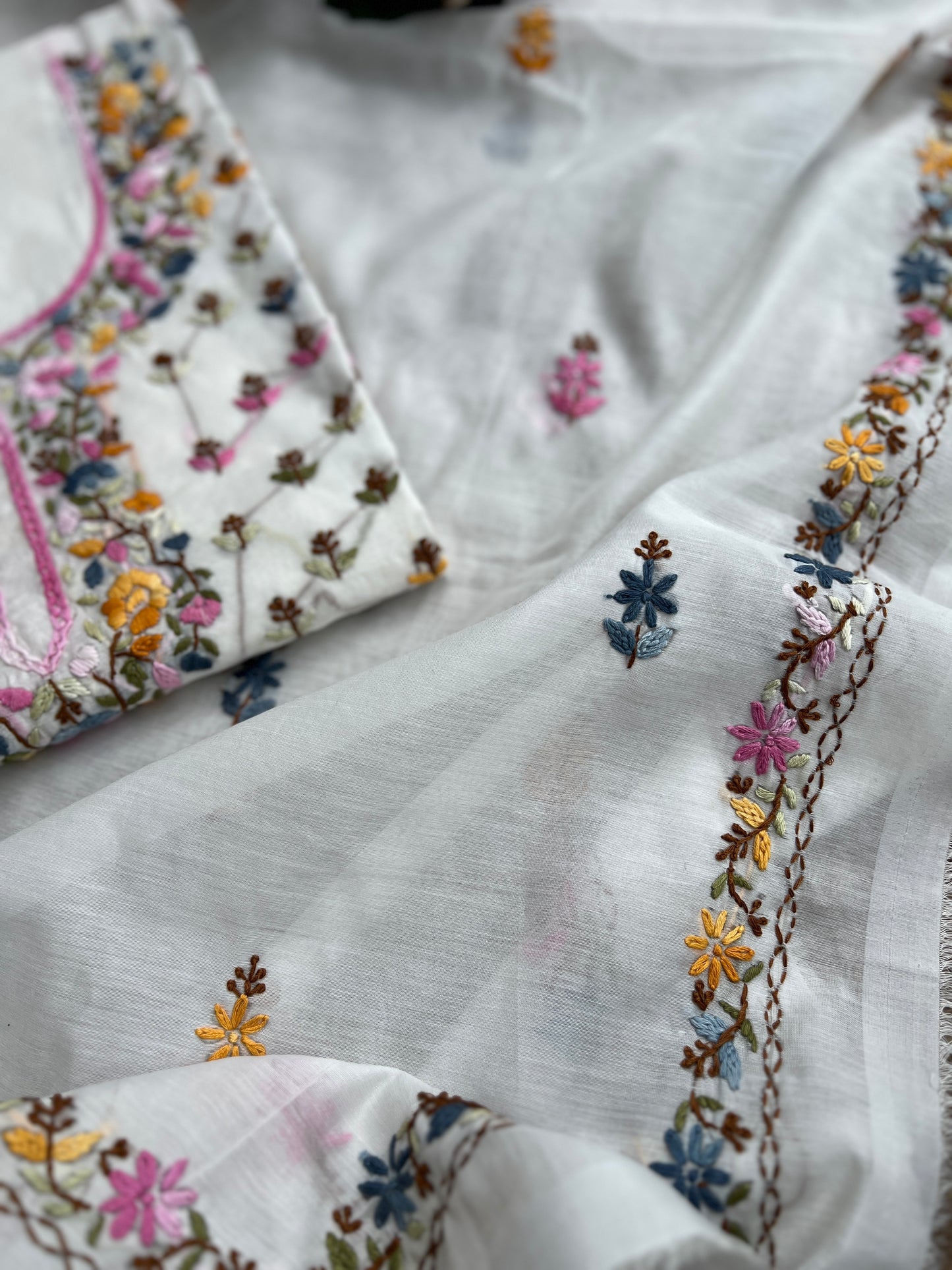 White Chanderi Silk Suit with Multicolor Hand Embroidery πΈβ¨