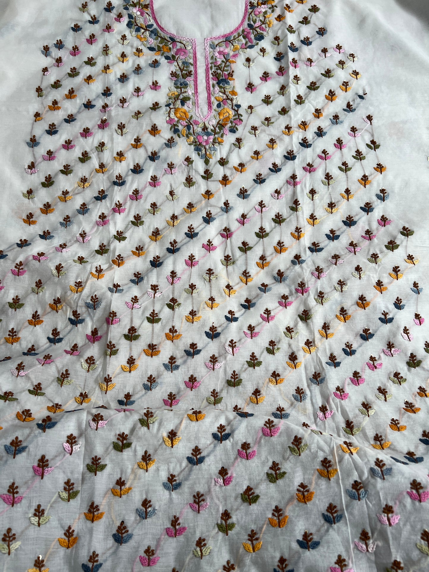 White Chanderi Silk Suit with Multicolor Hand Embroidery πΈβ¨