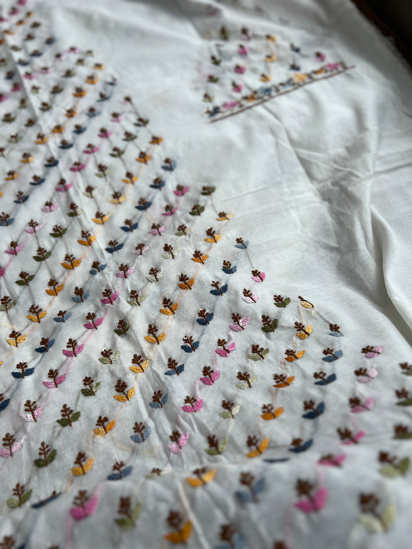 White Chanderi Silk Suit with Multicolor Hand Embroidery πΈβ¨
