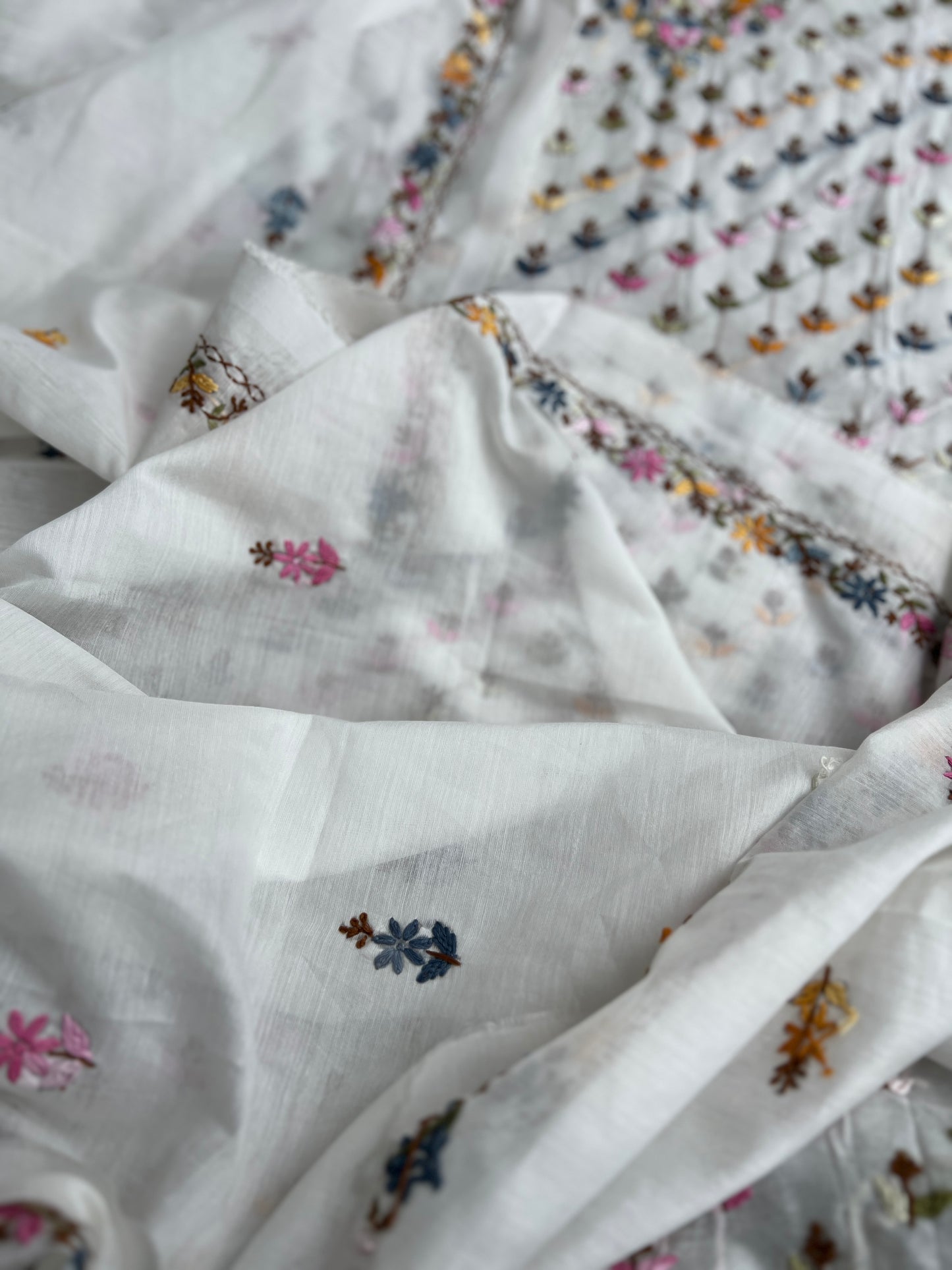 White Chanderi Silk Suit with Multicolor Hand Embroidery πΈβ¨