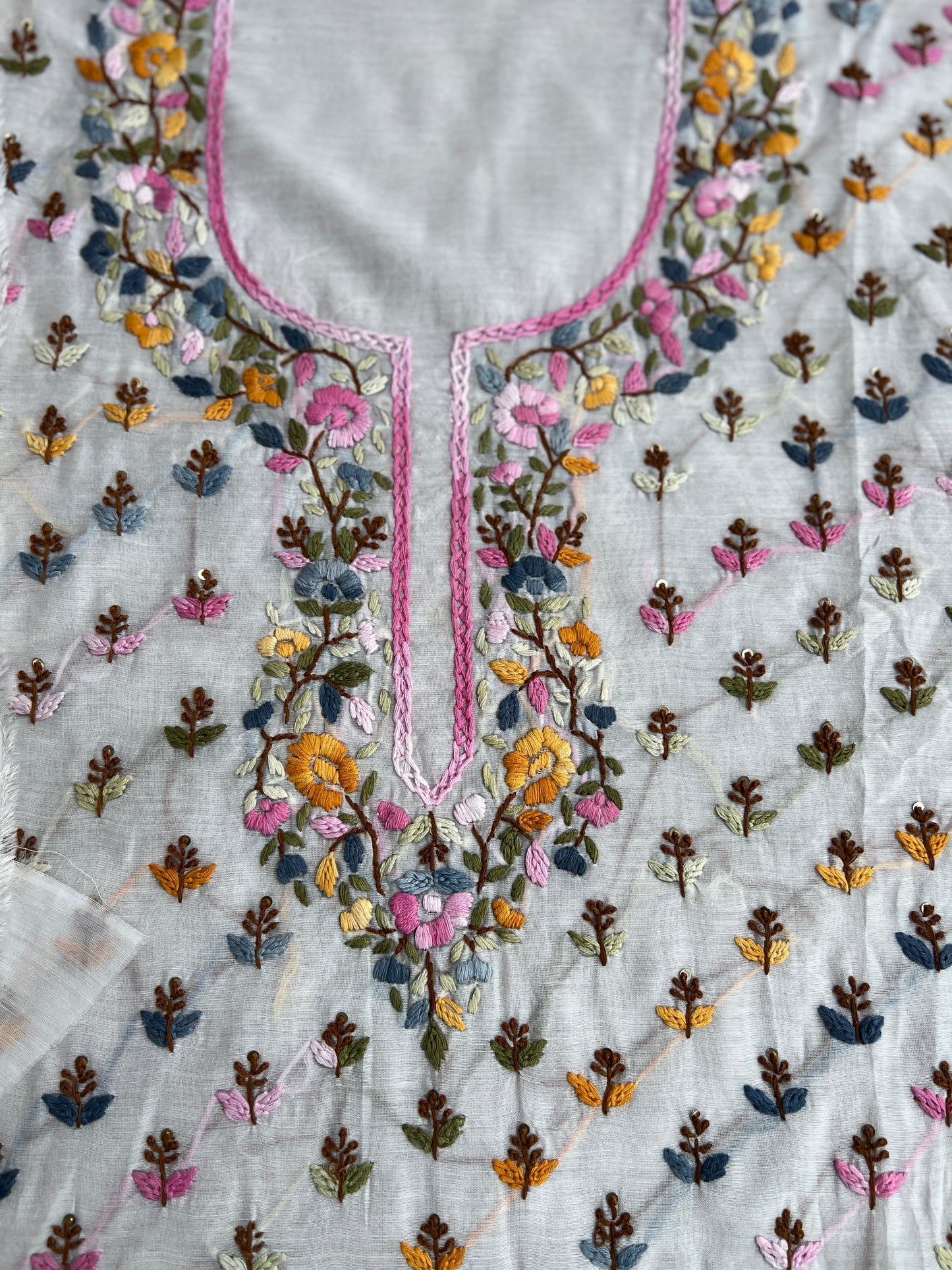 White Chanderi Silk Suit with Multicolor Hand Embroidery πΈβ¨