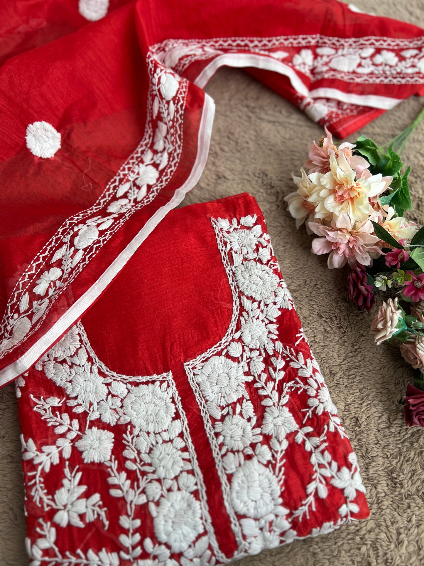 Crimson Red Phulkari Elegance