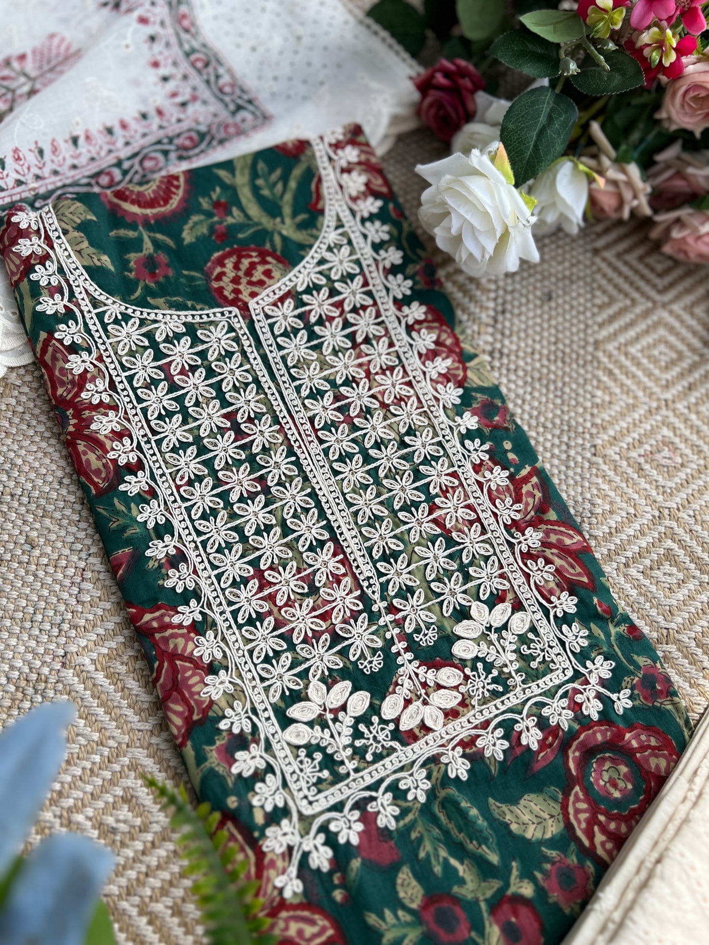 Stunning Handblock Embroidered Neck