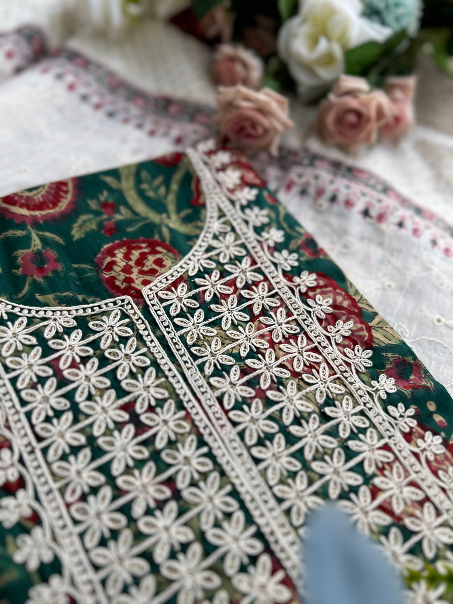 Stunning Handblock Embroidered Neck