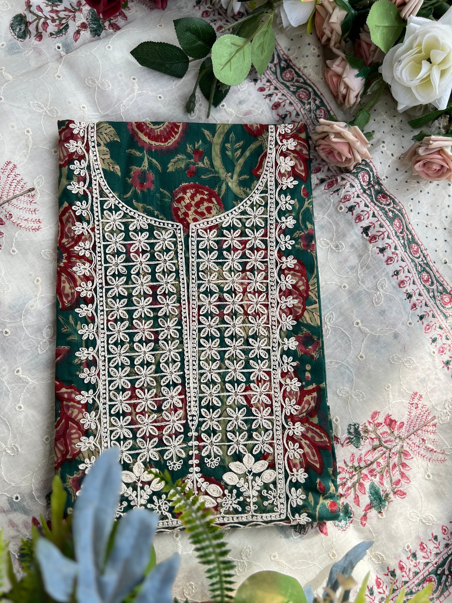 Stunning Handblock Embroidered Neck
