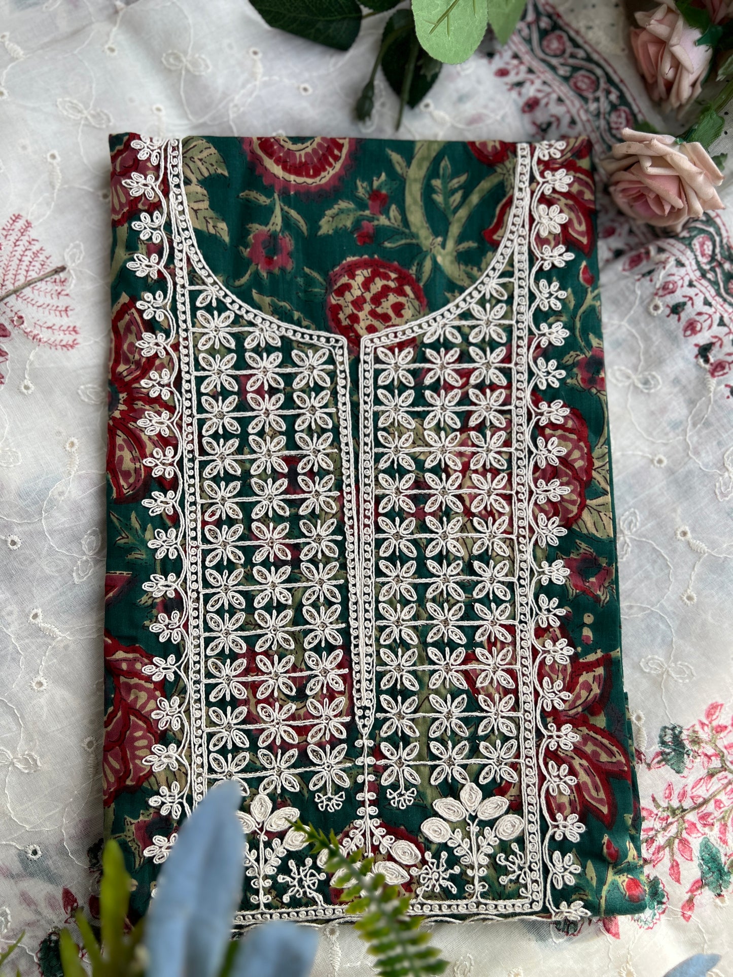 Stunning Handblock Embroidered Neck