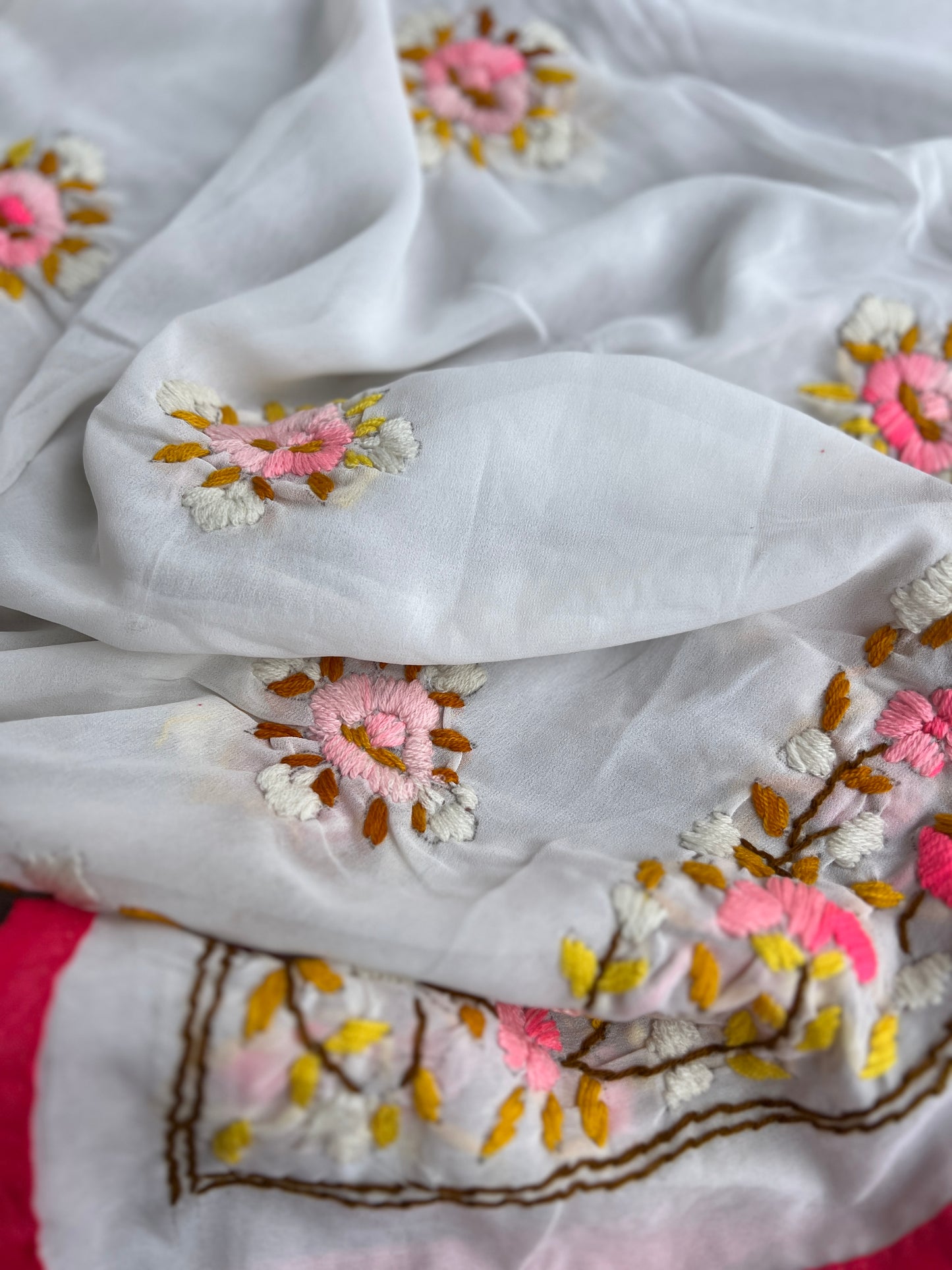 White Georgette Phulkari Suit with Pastel Hand Embroidery πΈ