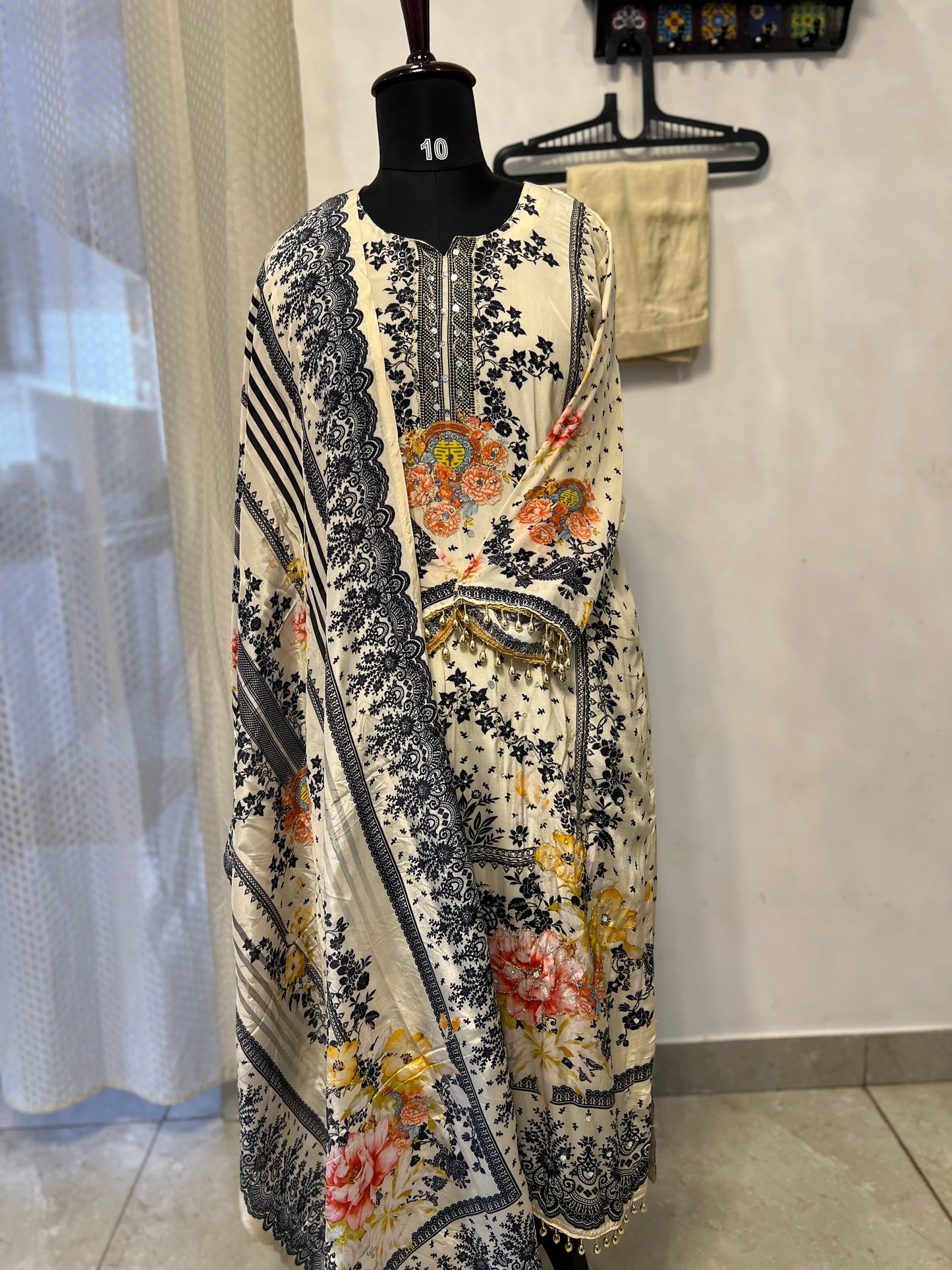 Elegant Crepe Pakistani Stitched Salwar Suit with Intricate Mirror Work