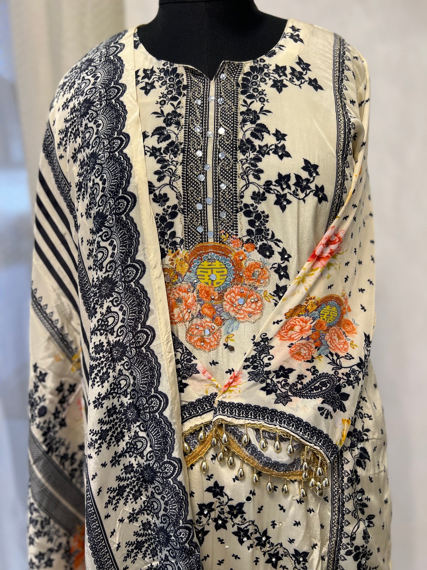 Elegant Crepe Pakistani Stitched Salwar Suit with Intricate Mirror Work
