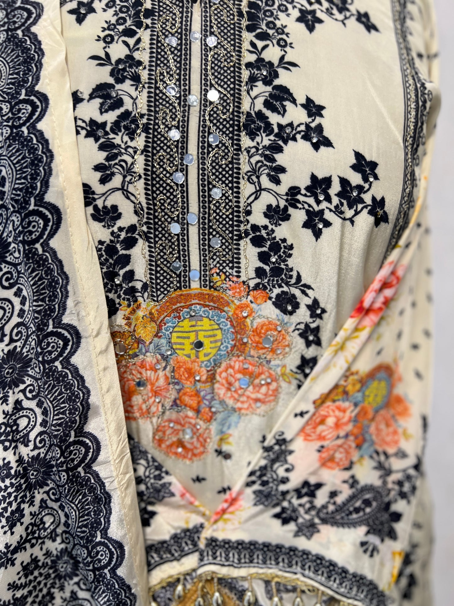 Elegant Crepe Pakistani Stitched Salwar Suit with Intricate Mirror Work