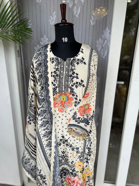 Elegant Crepe Pakistani Stitched Salwar Suit with Intricate Mirror Work