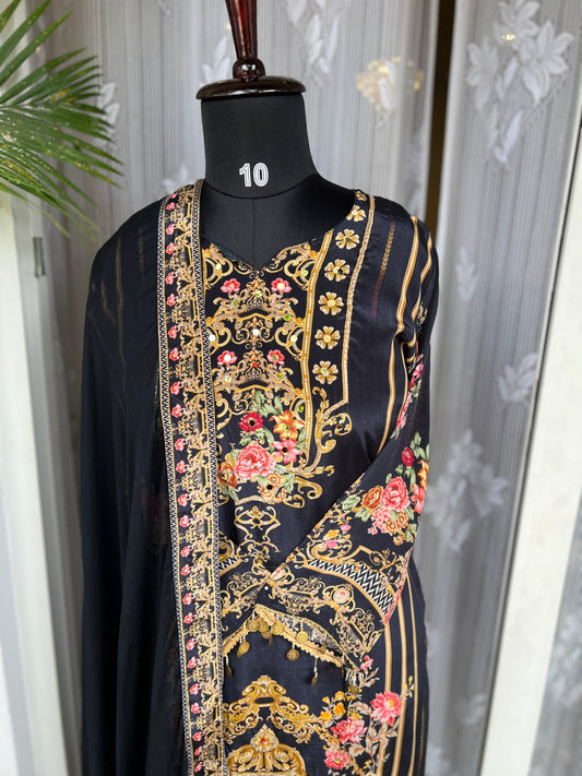 Elegant Crepe Pakistani Stitched Salwar Suit with Intricate Mirror Work