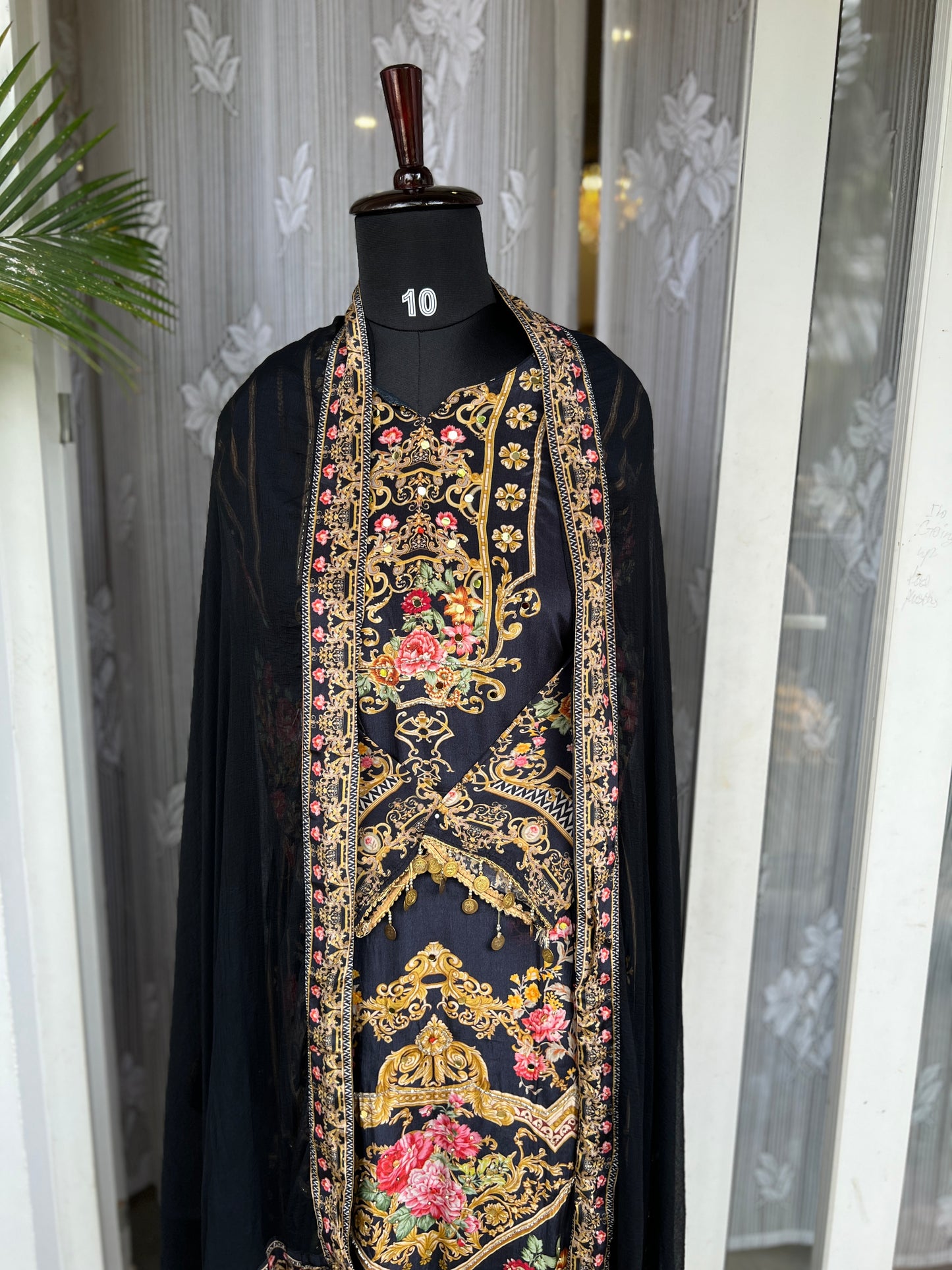 Elegant Crepe Pakistani Stitched Salwar Suit with Intricate Mirror Work