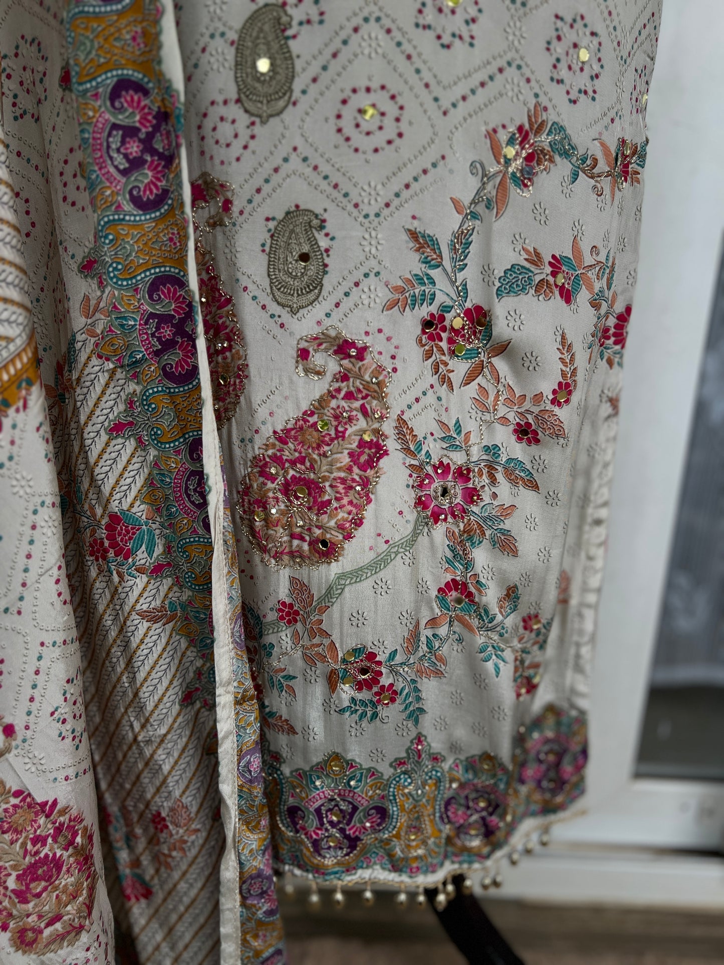 Elegant Crepe Pakistani Stitched Salwar Suit with Intricate Mirror Work