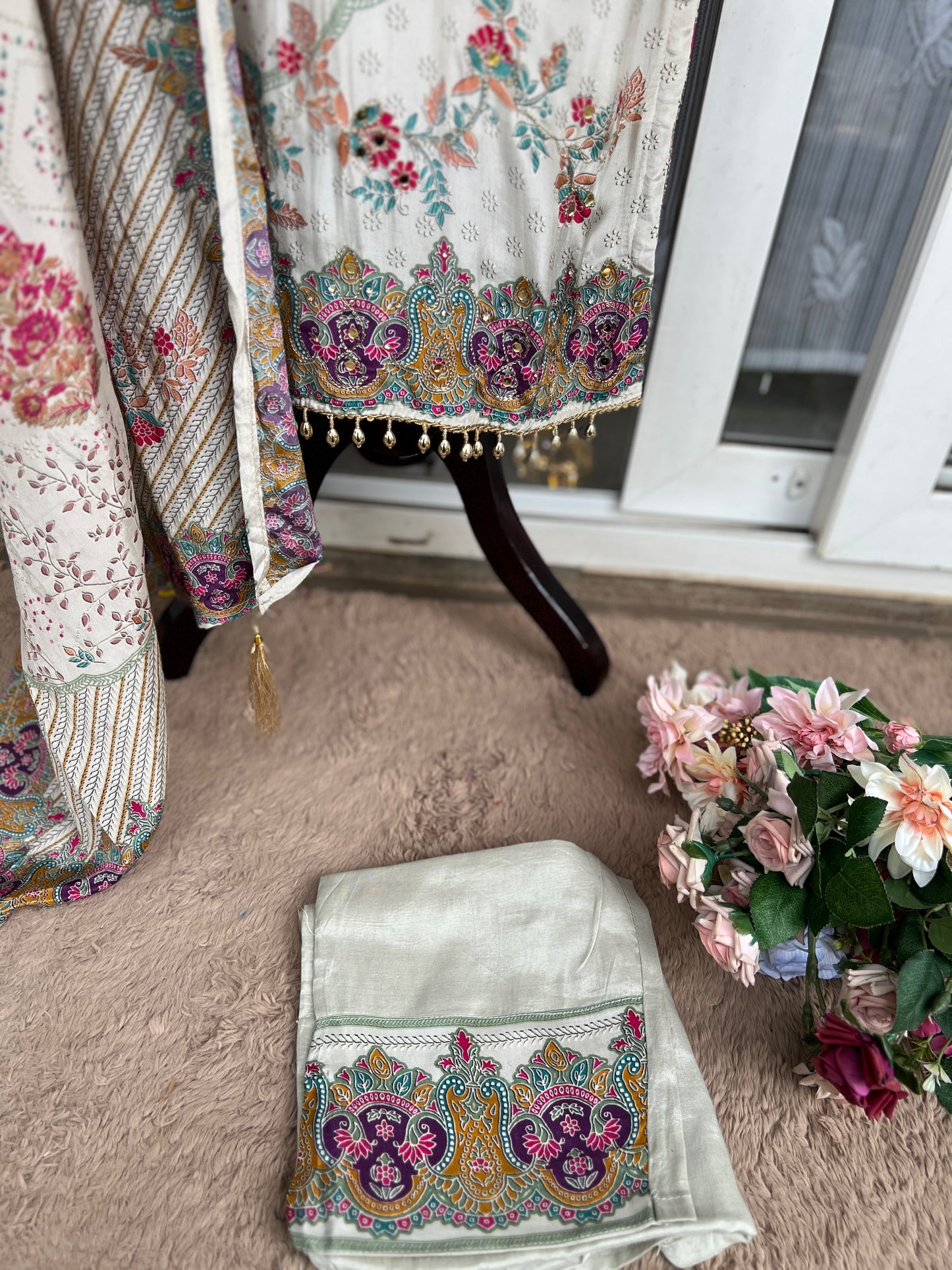 Elegant Crepe Pakistani Stitched Salwar Suit with Intricate Mirror Work