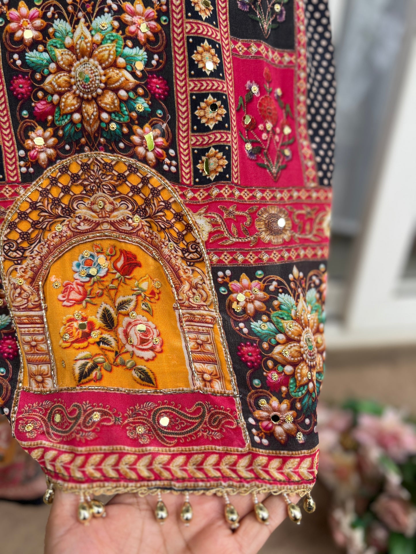Elegant Crepe Pakistani Stitched Salwar Suit with Intricate Mirror Work