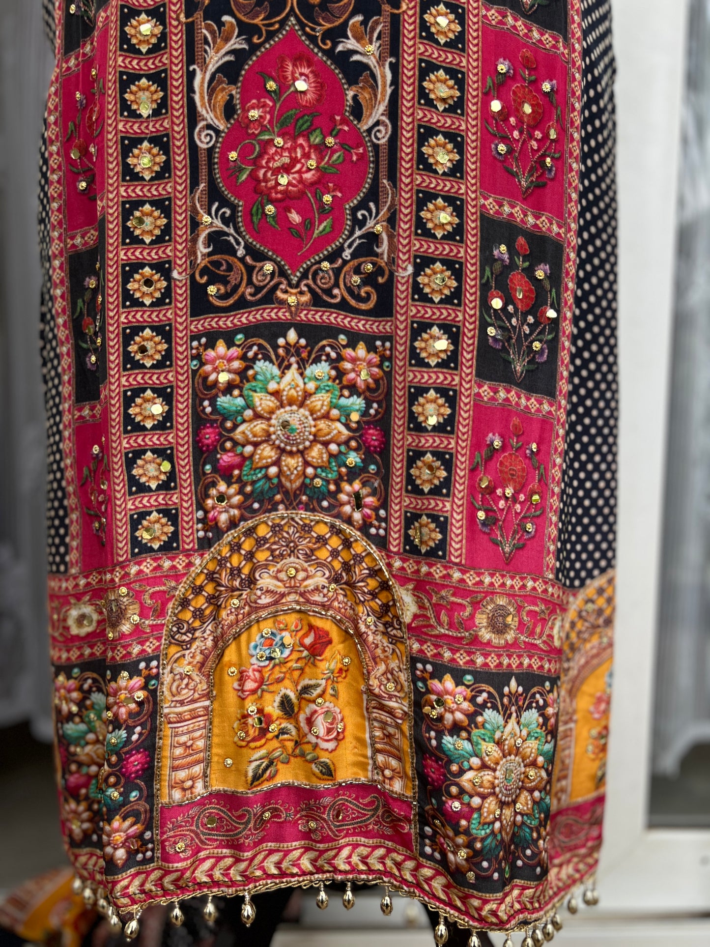 Elegant Crepe Pakistani Stitched Salwar Suit with Intricate Mirror Work