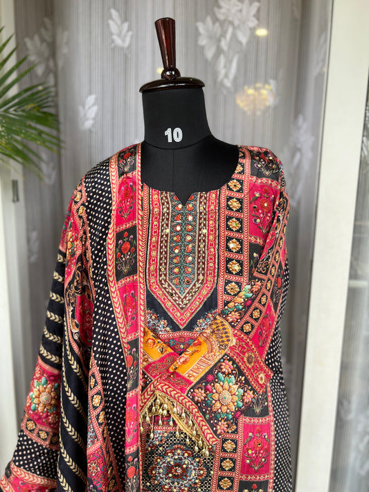 Elegant Crepe Pakistani Stitched Salwar Suit with Intricate Mirror Work