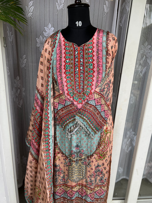 Elegant Crepe Pakistani Stitched Salwar Suit with Intricate Mirror Work