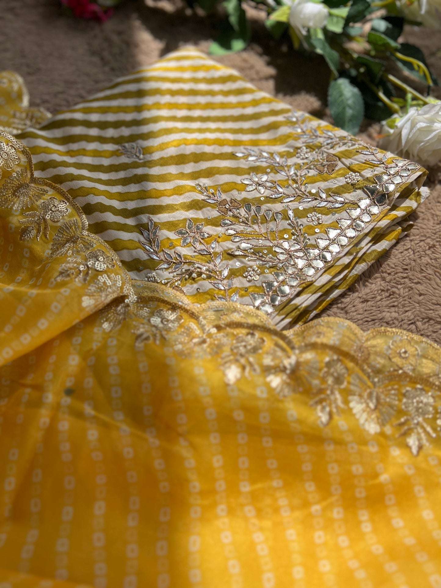 Yellow Laheriya Daman Work