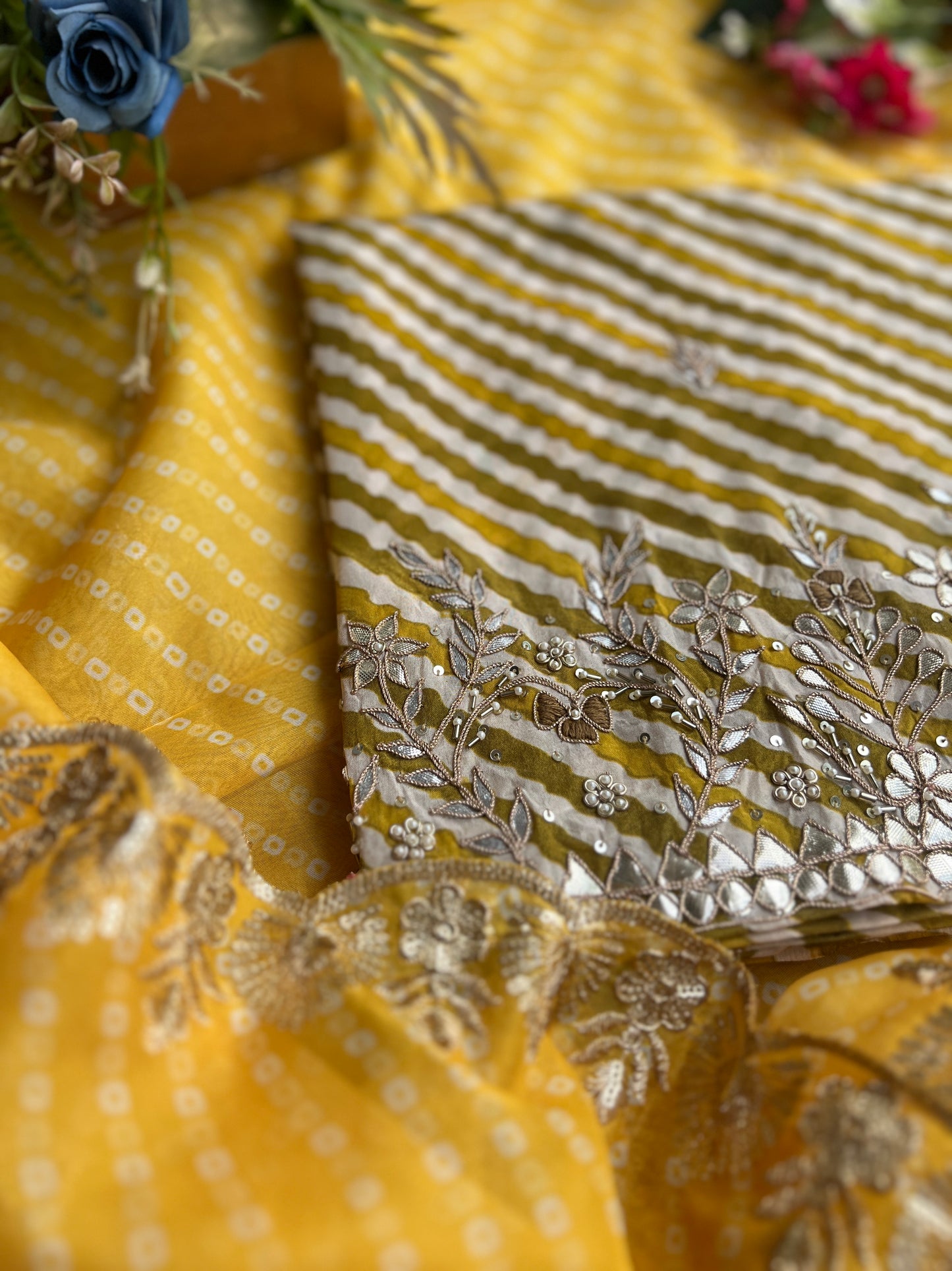 Yellow Laheriya Daman Work