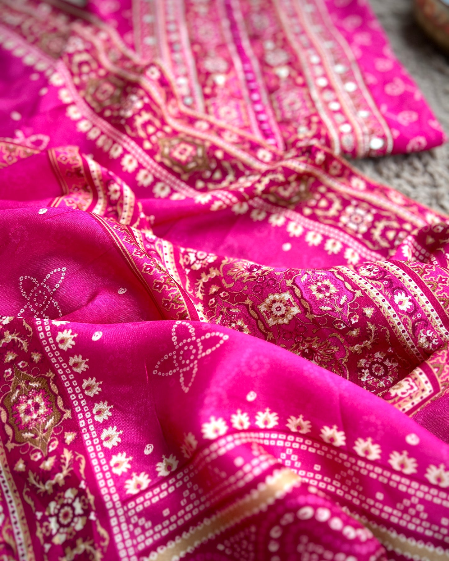 Timeless Bandhni with Hand Embroidery β Silk Elegance