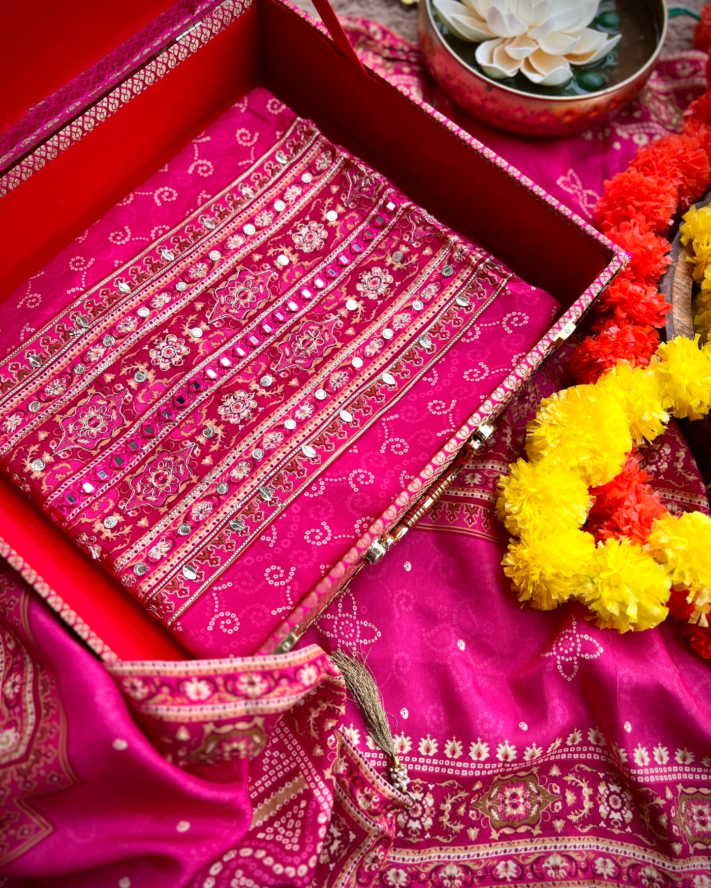 Timeless Bandhni with Hand Embroidery β Silk Elegance